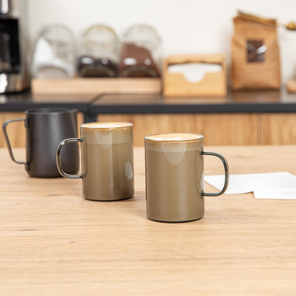 Forma Professional 7 oz Gray Glass Coffee Mug - Borosilicate, with Handle - 2 1/2" x 2 1/2" x 3 1/2" - 2 count box