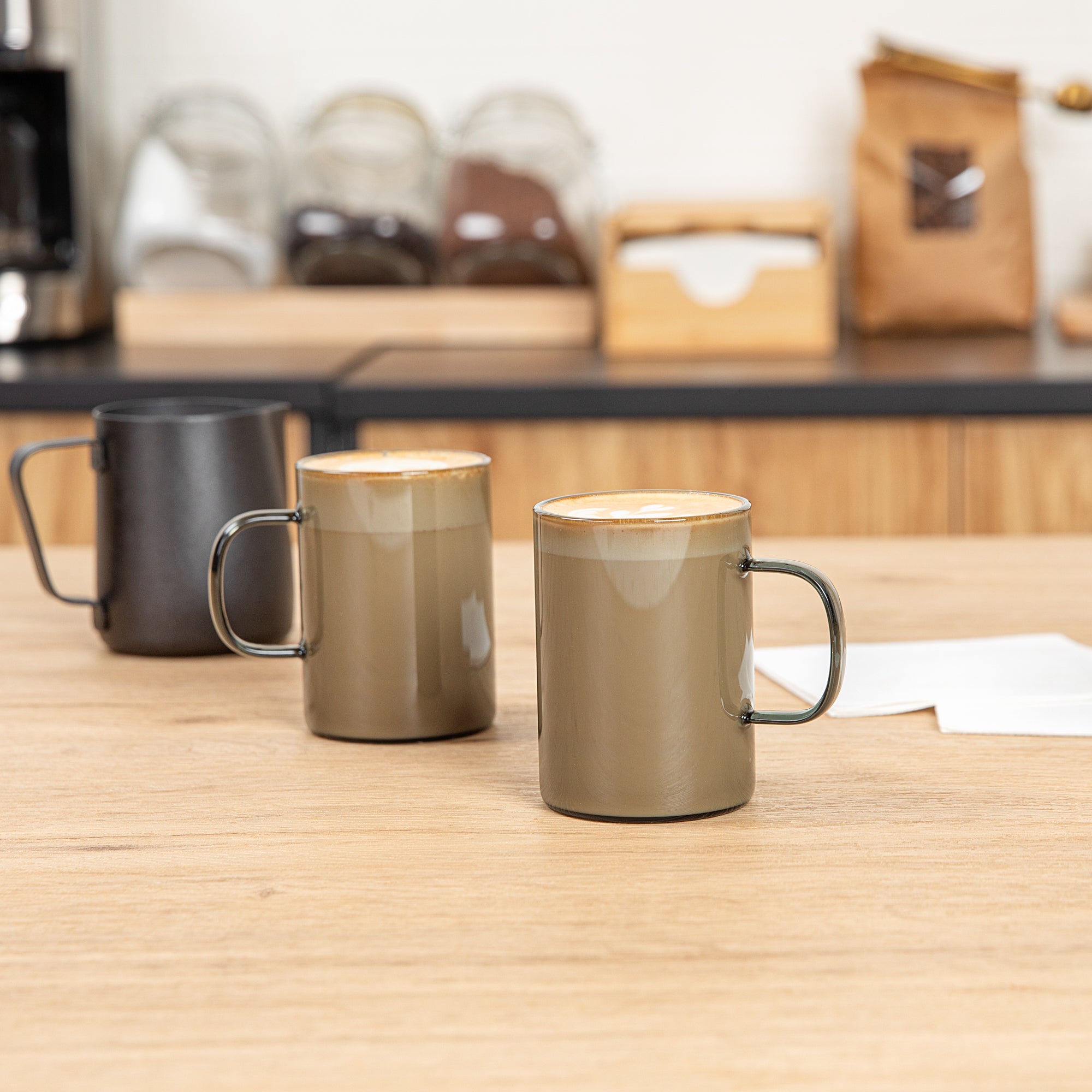 Forma Professional 7 oz Gray Glass Coffee Mug - Borosilicate, with Handle - 2 1/2" x 2 1/2" x 3 1/2" - 2 count box