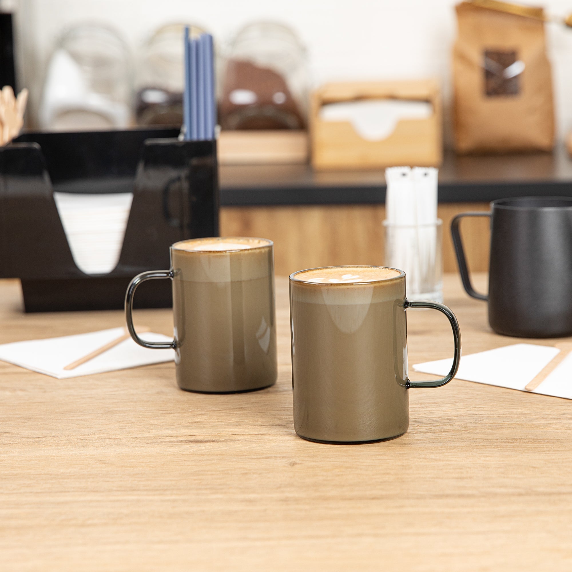 Forma Professional 7 oz Gray Glass Coffee Mug - Borosilicate, with Handle - 2 1/2" x 2 1/2" x 3 1/2" - 2 count box