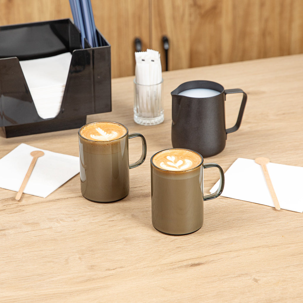 Forma Professional 7 oz Gray Glass Coffee Mug - Borosilicate, with Handle - 2 1/2" x 2 1/2" x 3 1/2" - 2 count box