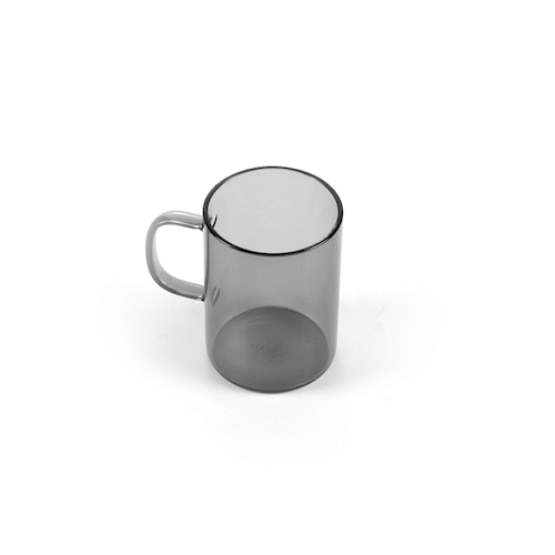 Forma Professional 7 oz Gray Glass Coffee Mug - Borosilicate, with Handle - 2 1/2" x 2 1/2" x 3 1/2" - 12 count box