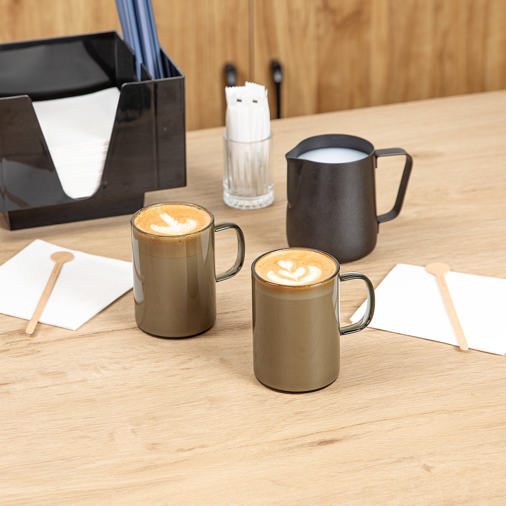 Forma Professional 7 oz Gray Glass Coffee Mug - Borosilicate, with Handle - 2 1/2" x 2 1/2" x 3 1/2" - 12 count box