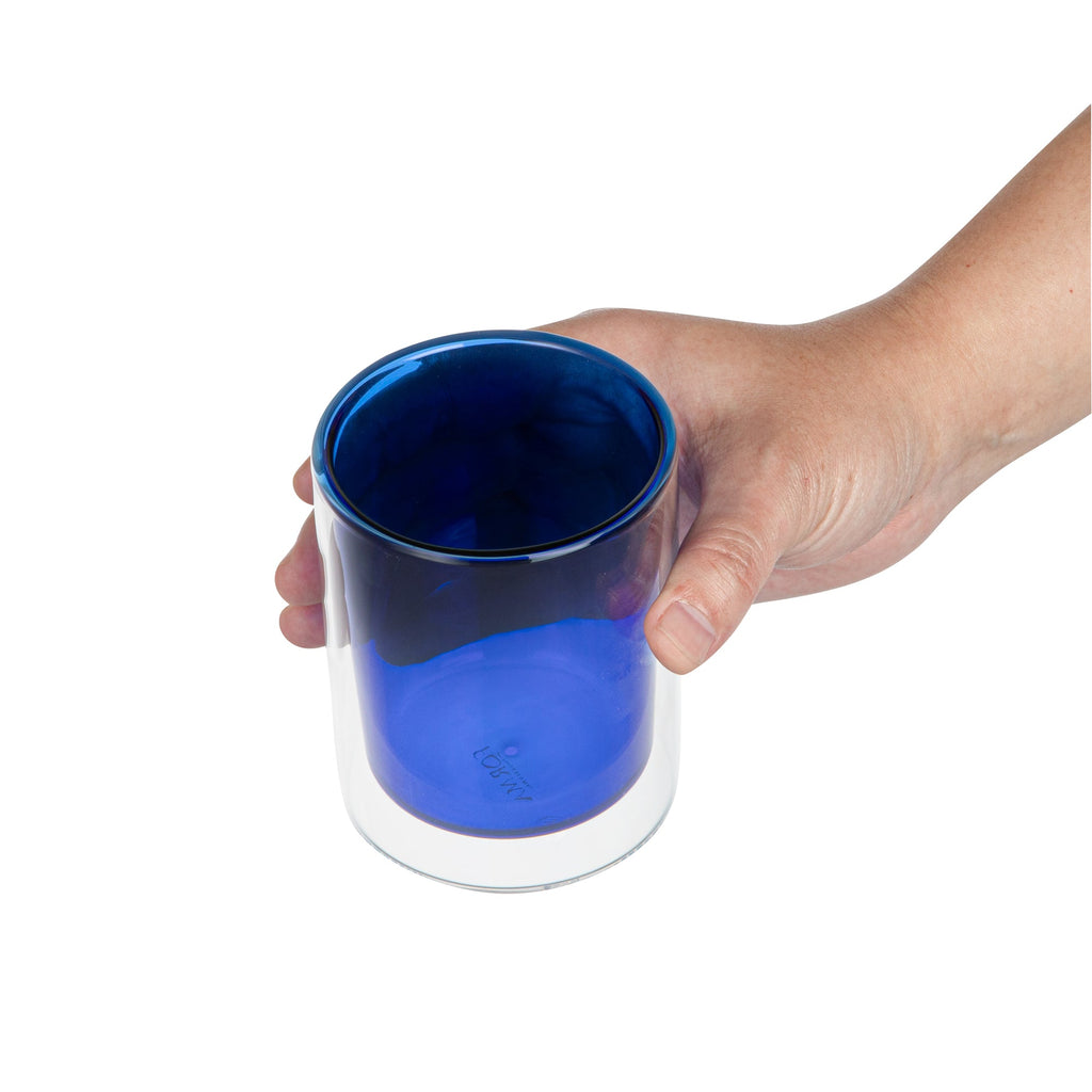 Forma Professional 9 oz Blue Glass Tumbler - Double Wall, Borosilicate - 3 1/4" x 3 1/4" x 4" - 2 count box
