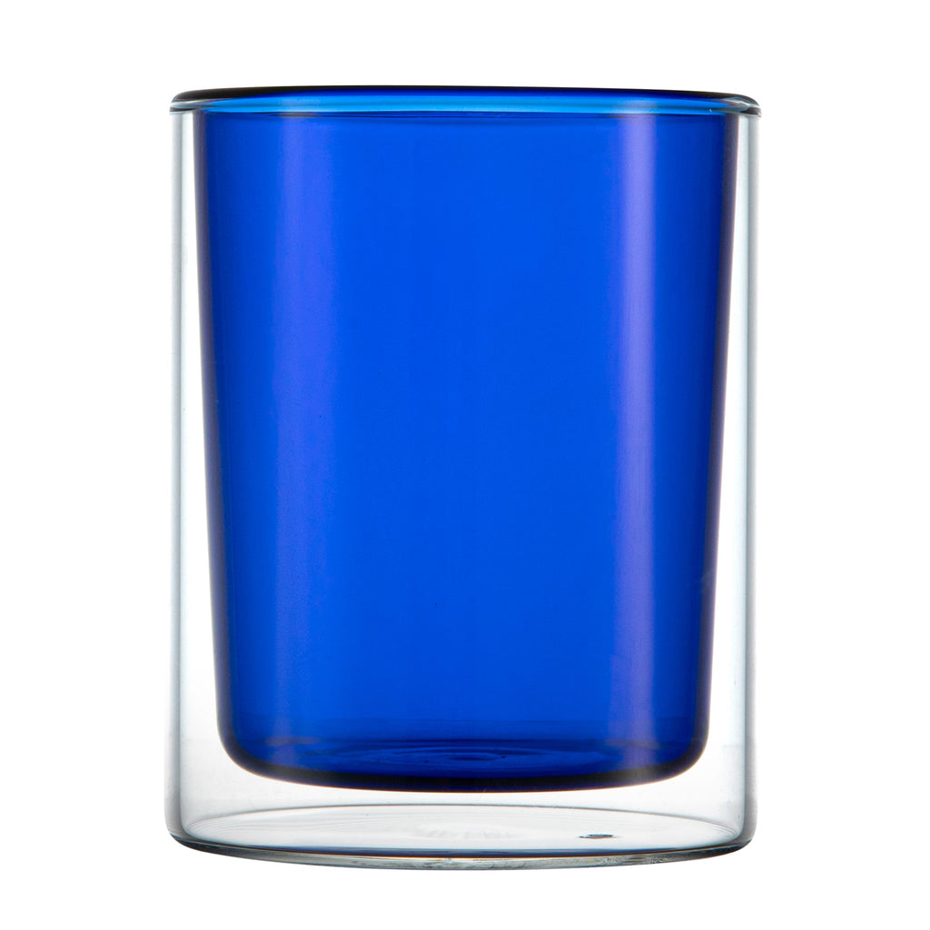 Forma Professional 9 oz Blue Glass Tumbler - Double Wall, Borosilicate - 3 1/4" x 3 1/4" x 4" - 2 count box
