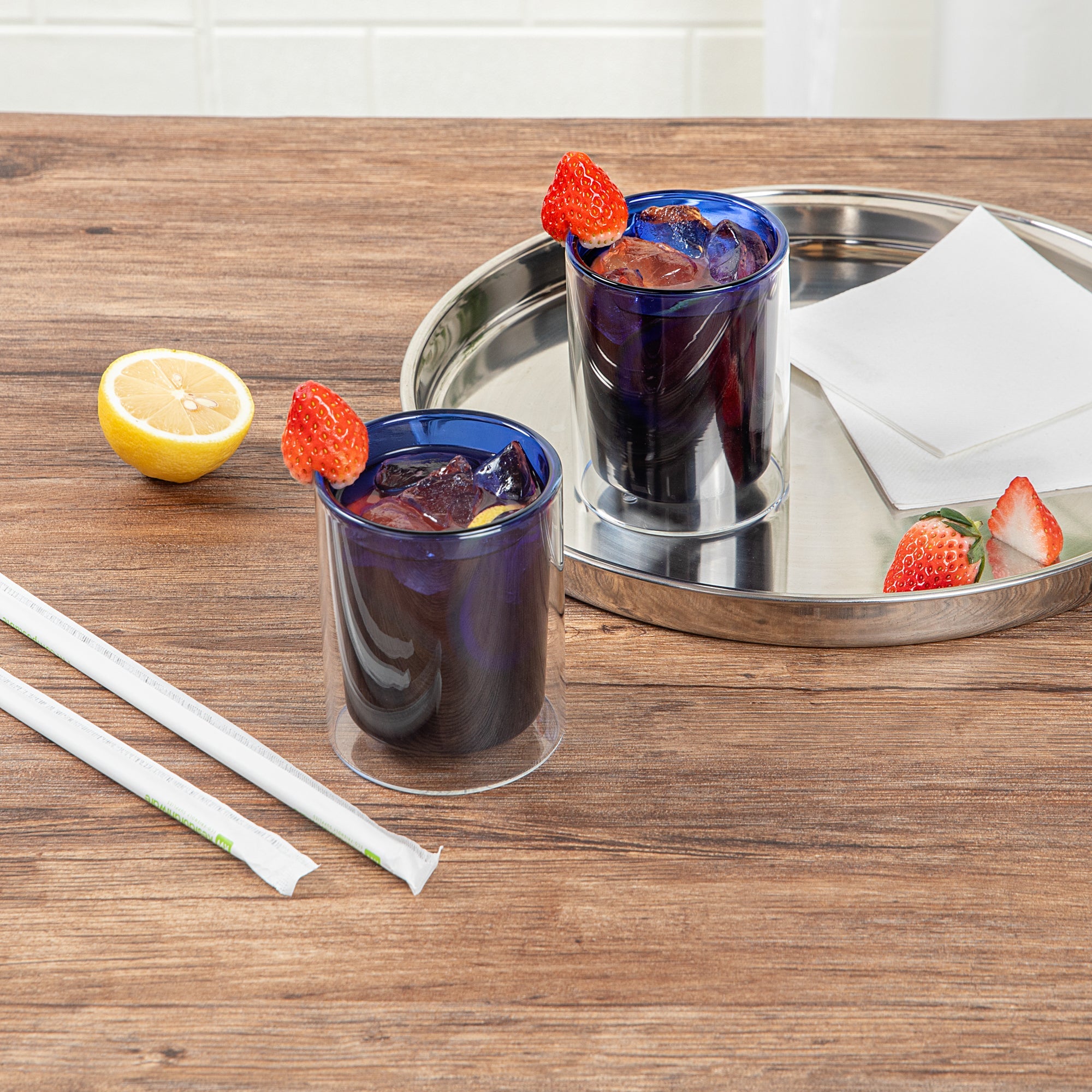 Forma Professional 9 oz Blue Glass Tumbler - Double Wall, Borosilicate - 3 1/4" x 3 1/4" x 4" - 2 count box
