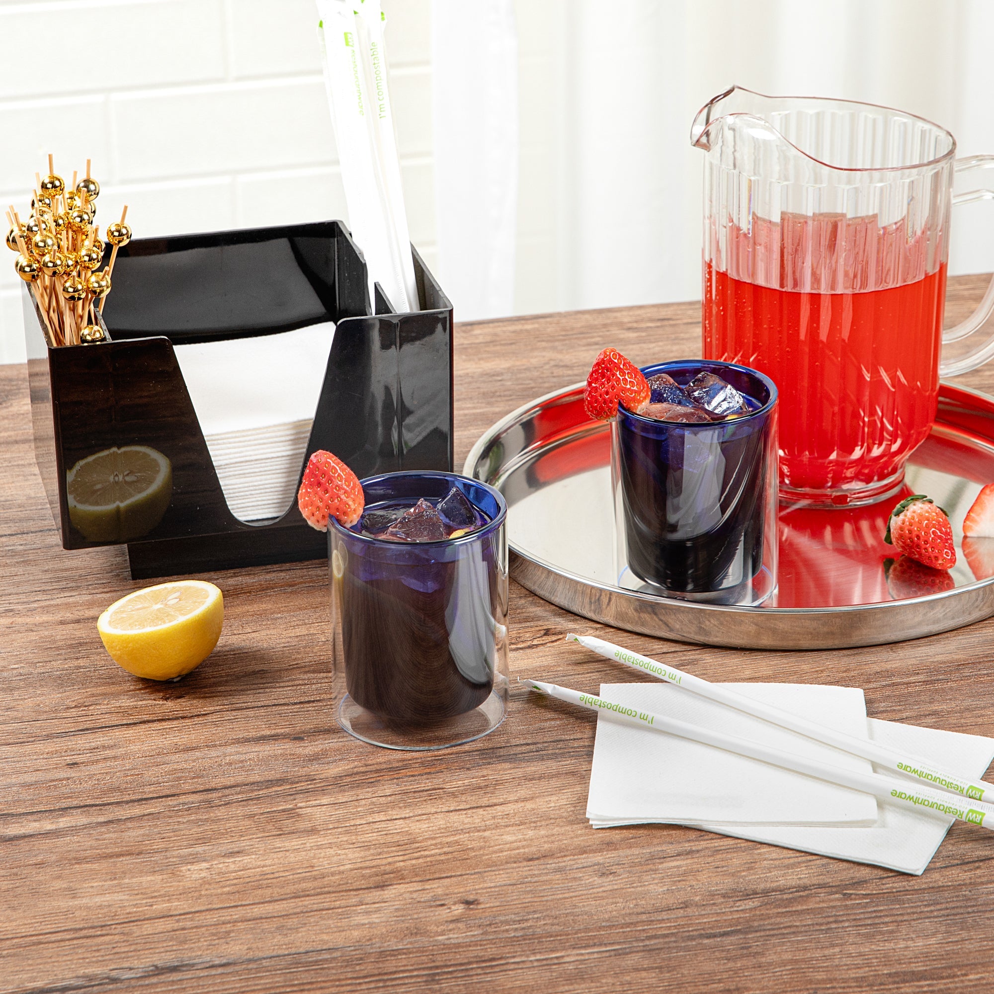 Forma Professional 9 oz Blue Glass Tumbler - Double Wall, Borosilicate - 3 1/4" x 3 1/4" x 4" - 2 count box