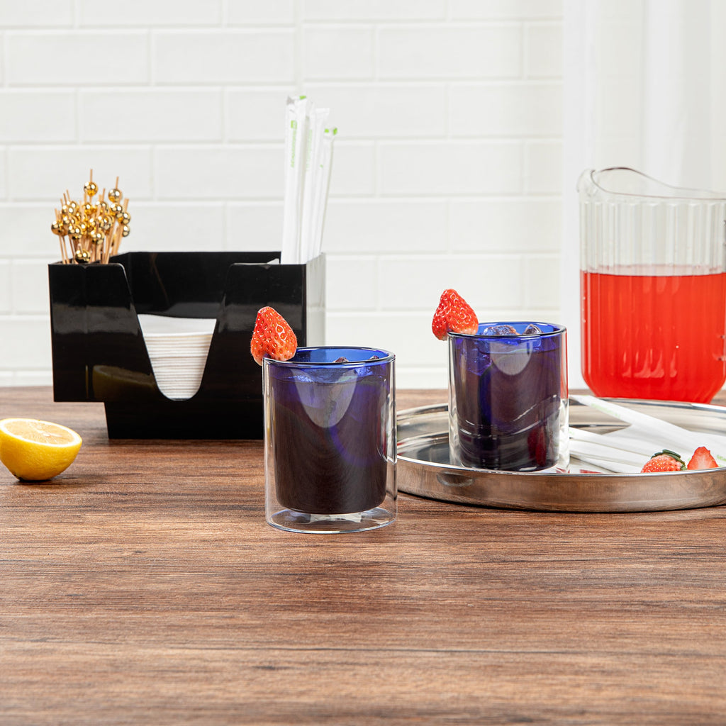 Forma Professional 9 oz Blue Glass Tumbler - Double Wall, Borosilicate - 3 1/4" x 3 1/4" x 4" - 12 count box