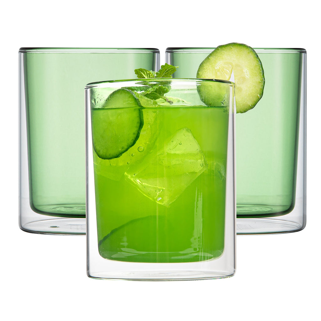 Forma Professional 9 oz Green Glass Tumbler - Double Wall, Borosilicate - 3 1/4" x 3 1/4" x 4" - 2 count box