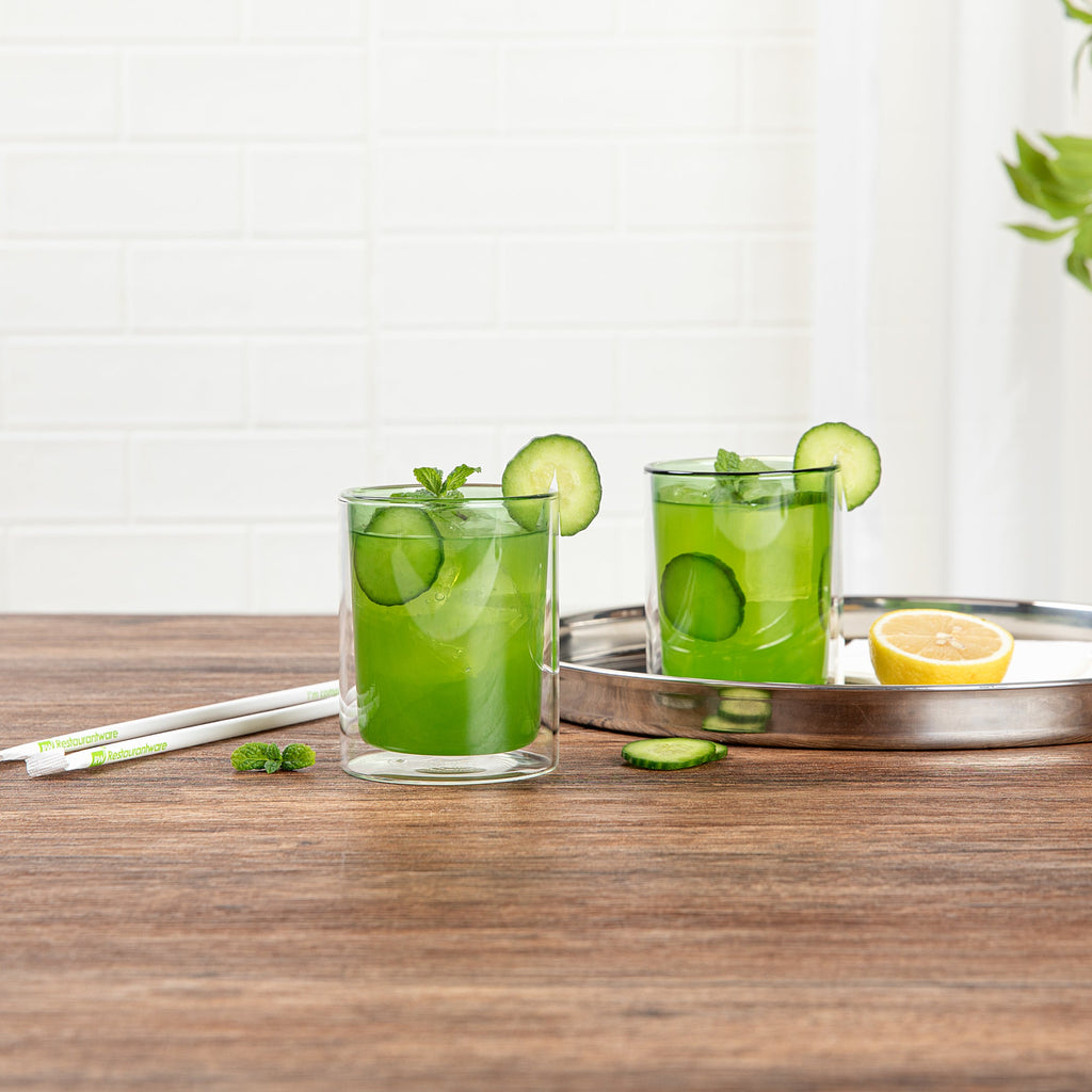 Forma Professional 9 oz Green Glass Tumbler - Double Wall, Borosilicate - 3 1/4" x 3 1/4" x 4" - 2 count box