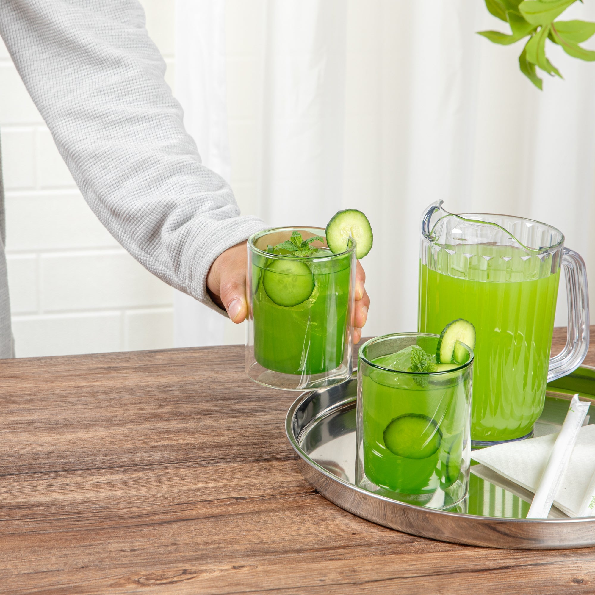 Forma Professional 9 oz Green Glass Tumbler - Double Wall, Borosilicate - 3 1/4" x 3 1/4" x 4" - 2 count box