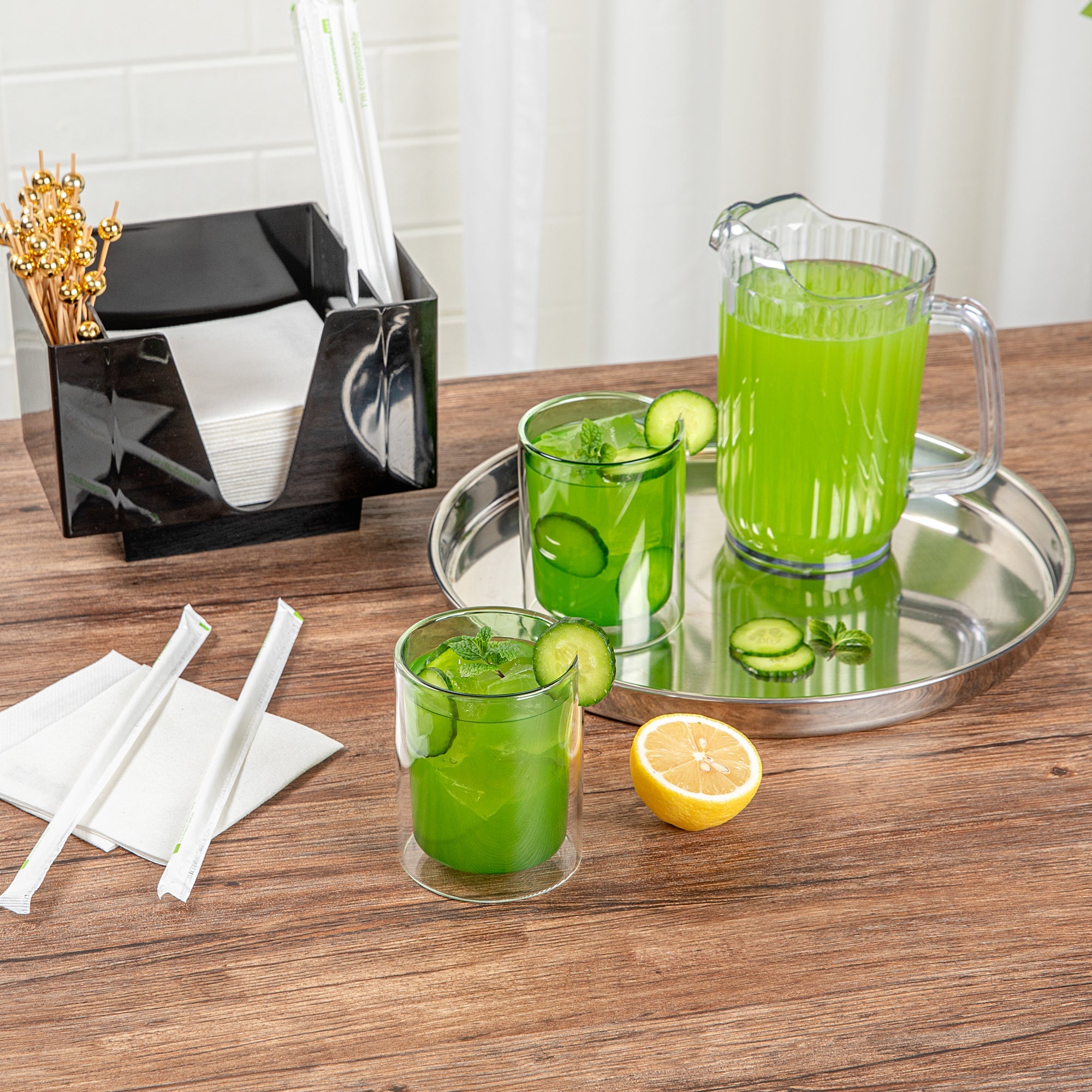 Forma Professional 9 oz Green Glass Tumbler - Double Wall, Borosilicate - 3 1/4" x 3 1/4" x 4" - 2 count box