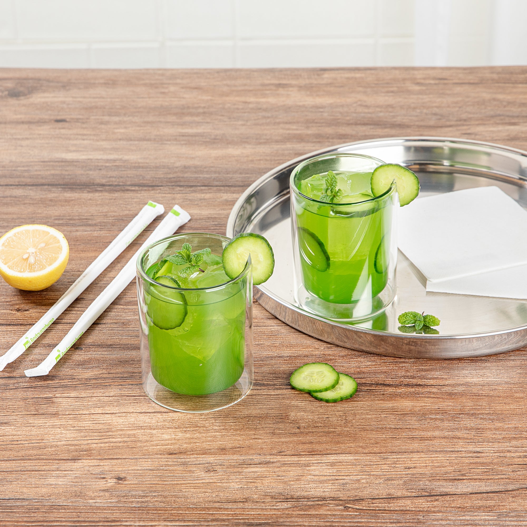 Forma Professional 9 oz Green Glass Tumbler - Double Wall, Borosilicate - 3 1/4" x 3 1/4" x 4" - 12 count box