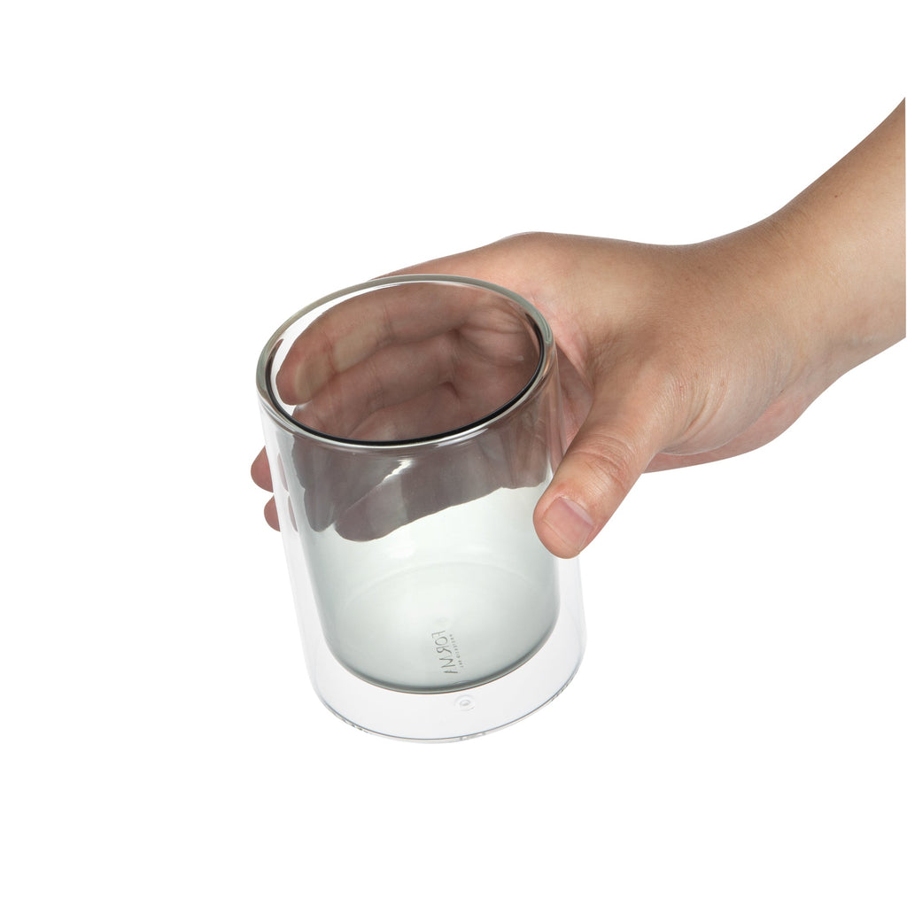 Forma Professional 9 oz Gray Glass Tumbler - Double Wall, Borosilicate - 3 1/4" x 3 1/4" x 4" - 2 count box
