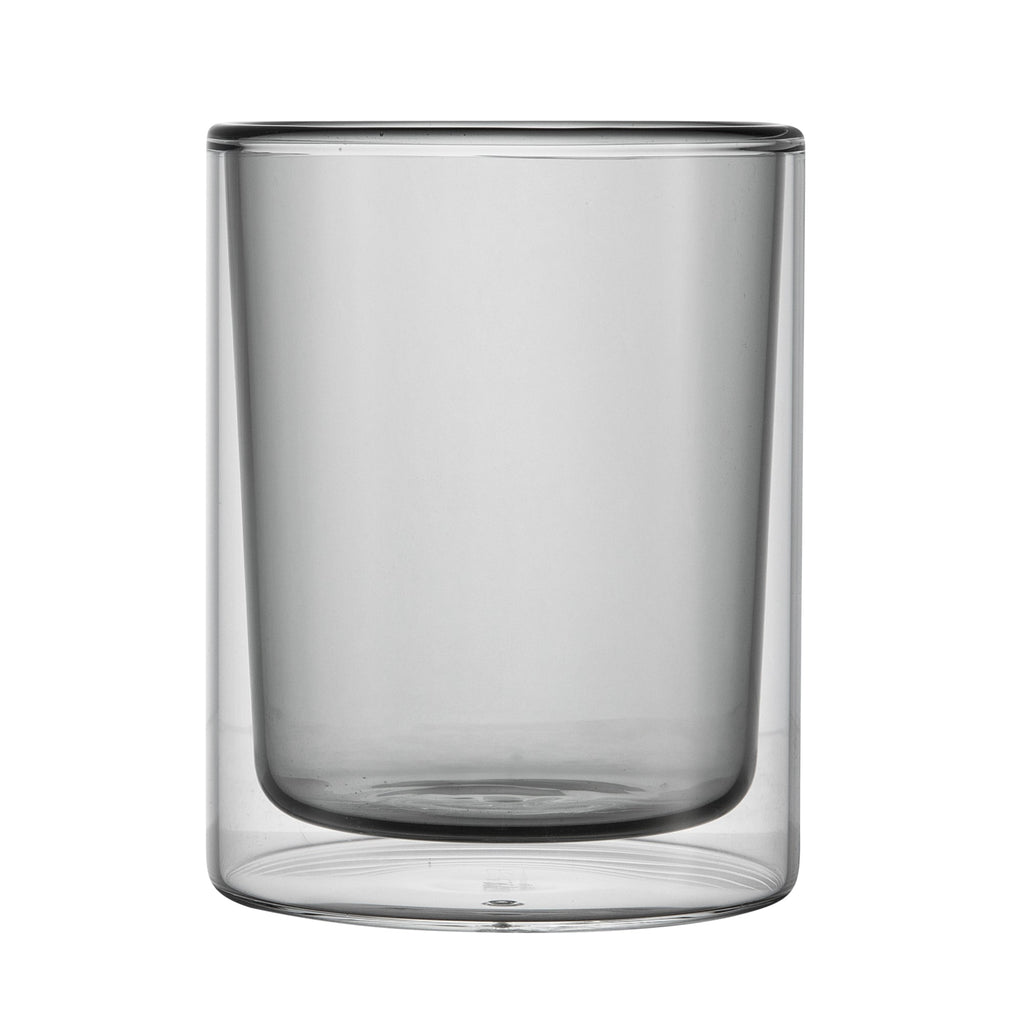 Forma Professional 9 oz Gray Glass Tumbler - Double Wall, Borosilicate - 3 1/4" x 3 1/4" x 4" - 2 count box