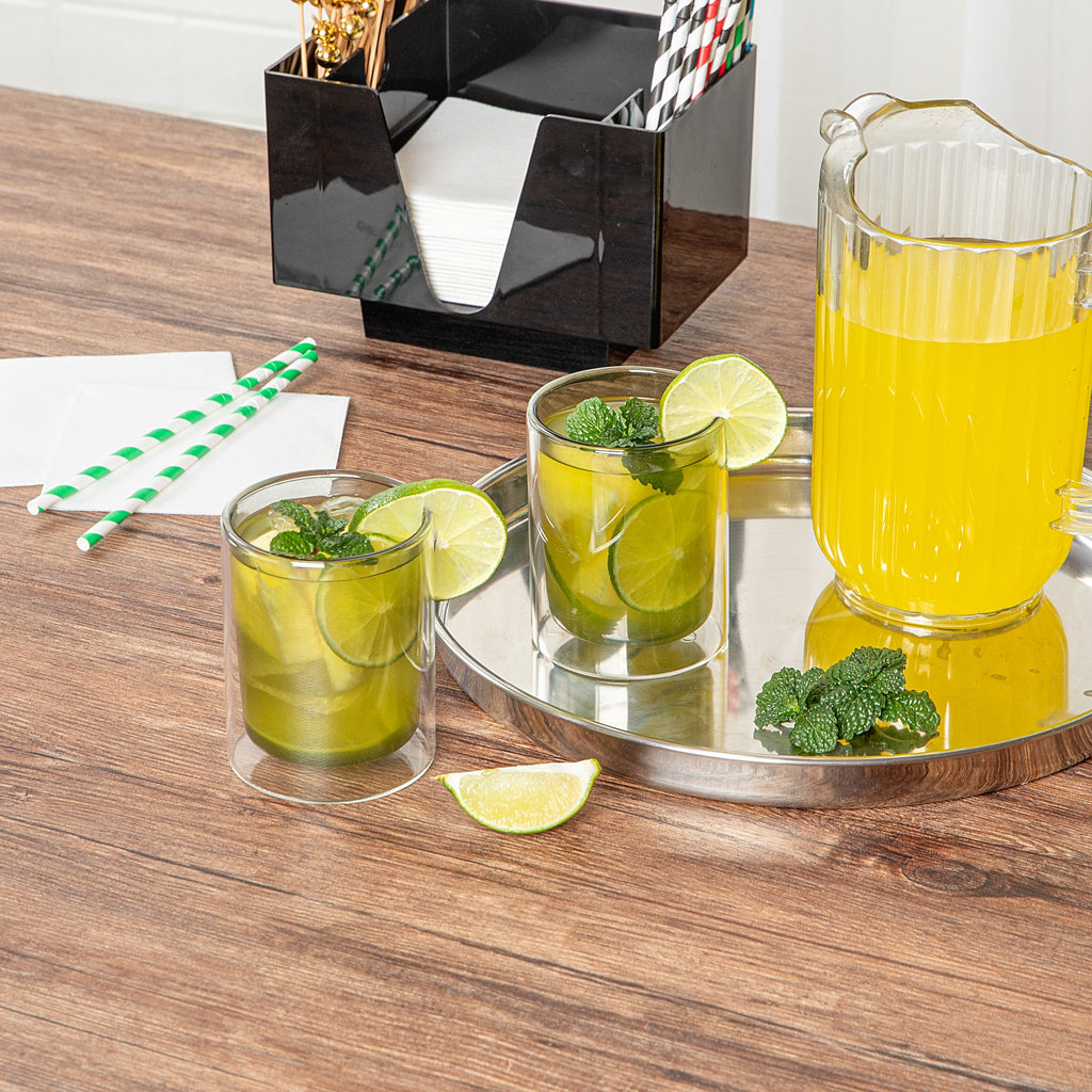 Forma Professional 9 oz Gray Glass Tumbler - Double Wall, Borosilicate - 3 1/4" x 3 1/4" x 4" - 2 count box