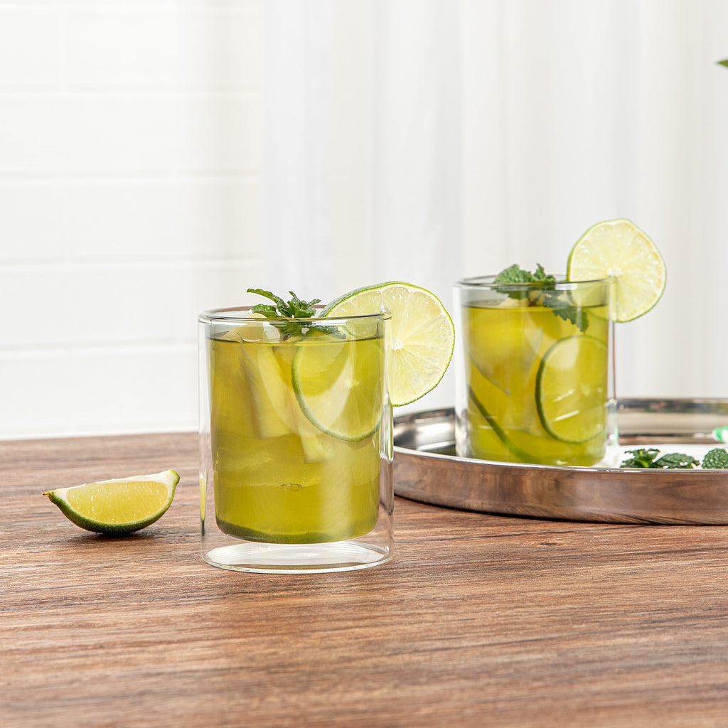 Forma Professional 9 oz Gray Glass Tumbler - Double Wall, Borosilicate - 3 1/4" x 3 1/4" x 4" - 12 count box