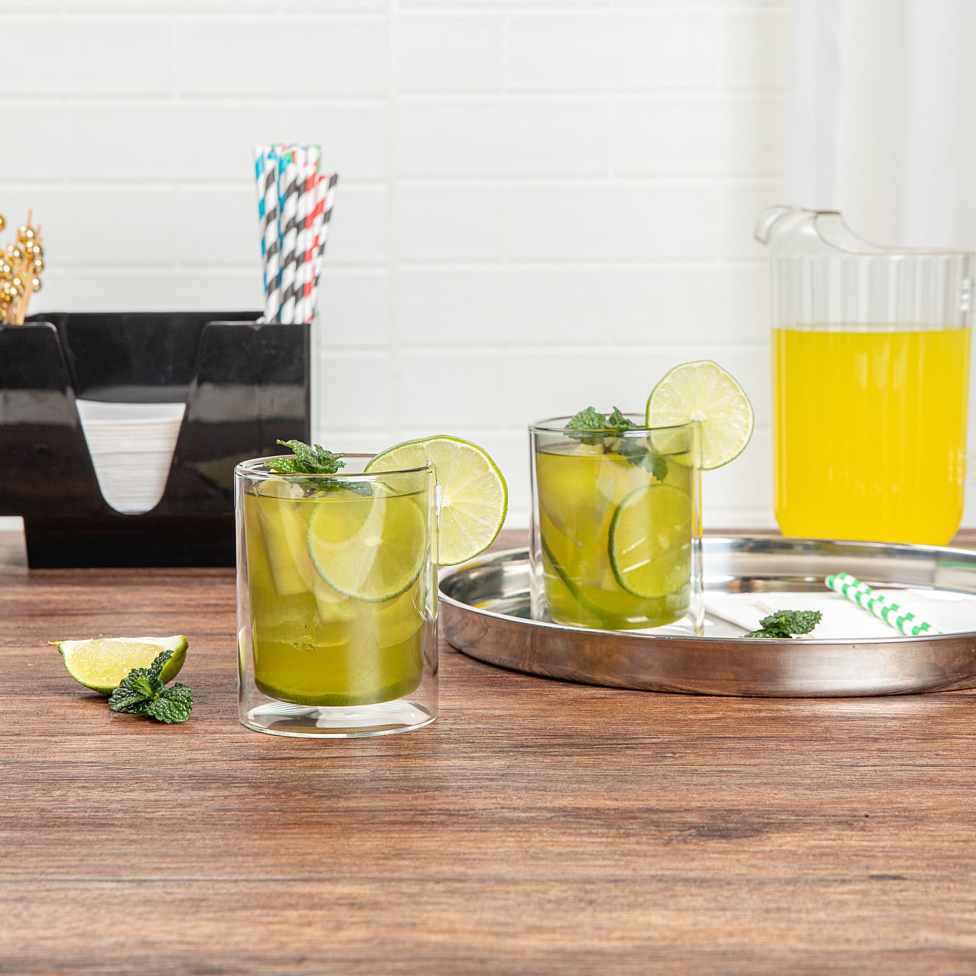 Forma Professional 9 oz Gray Glass Tumbler - Double Wall, Borosilicate - 3 1/4" x 3 1/4" x 4" - 12 count box