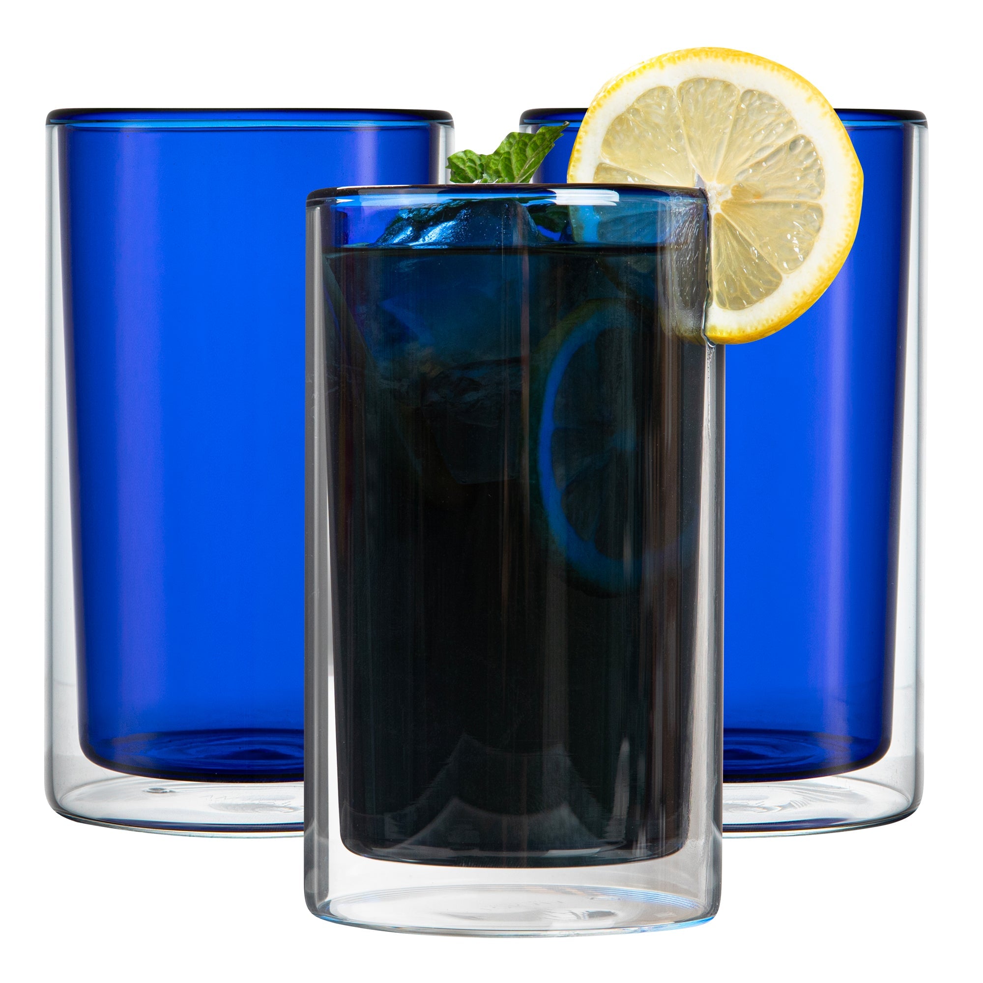 Forma Professional 14 oz Blue Glass Tumbler - Double Wall, Borosilicate - 3 1/4" x 3 1/4" x 5 1/4" - 2 count box