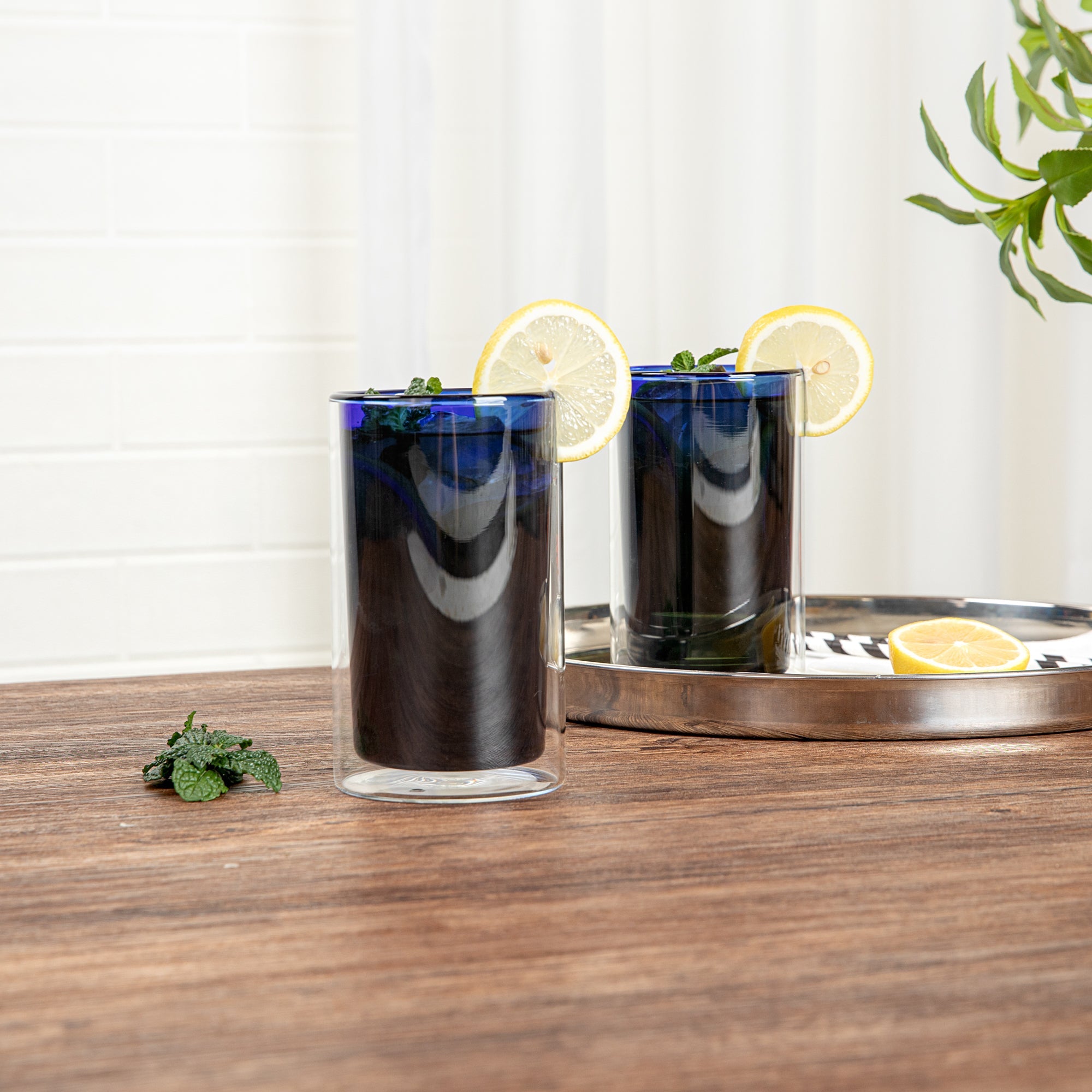 Forma Professional 14 oz Blue Glass Tumbler - Double Wall, Borosilicate - 3 1/4" x 3 1/4" x 5 1/4" - 2 count box