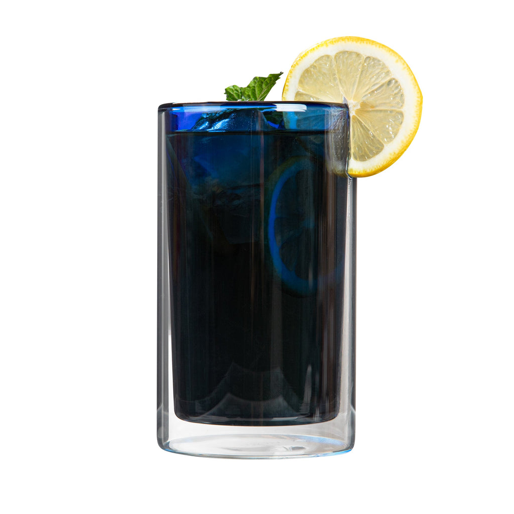 Forma Professional 14 oz Blue Glass Tumbler - Double Wall, Borosilicate - 3 1/4" x 3 1/4" x 5 1/4" - 2 count box