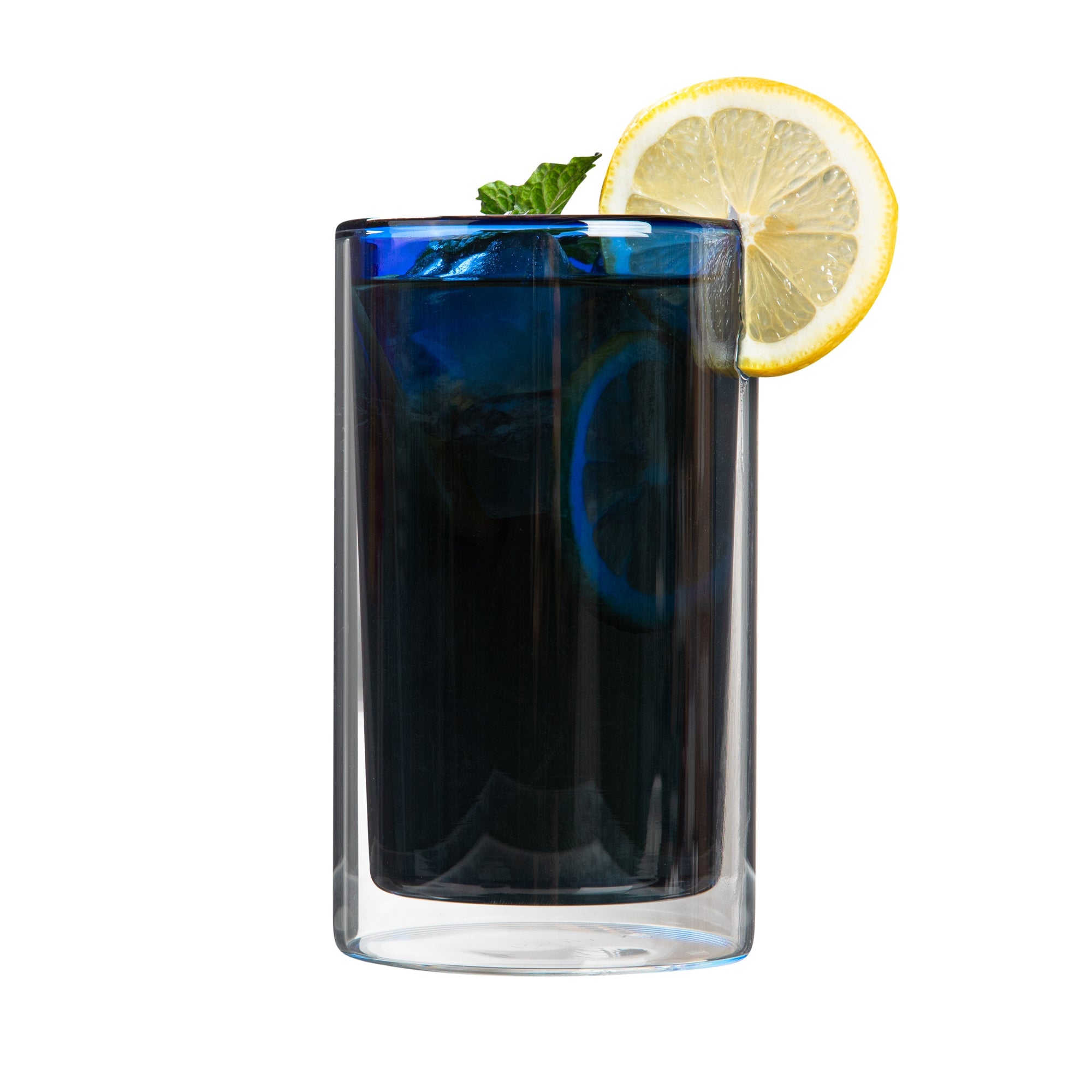 Forma Professional 14 oz Blue Glass Tumbler - Double Wall, Borosilicate - 3 1/4" x 3 1/4" x 5 1/4" - 2 count box