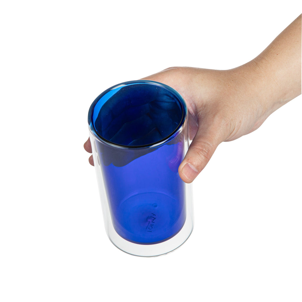 Forma Professional 14 oz Blue Glass Tumbler - Double Wall, Borosilicate - 3 1/4" x 3 1/4" x 5 1/4" - 2 count box