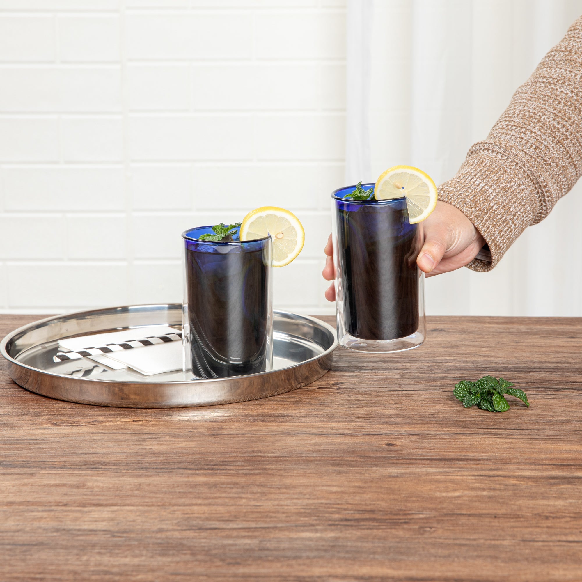 Forma Professional 14 oz Blue Glass Tumbler - Double Wall, Borosilicate - 3 1/4" x 3 1/4" x 5 1/4" - 2 count box