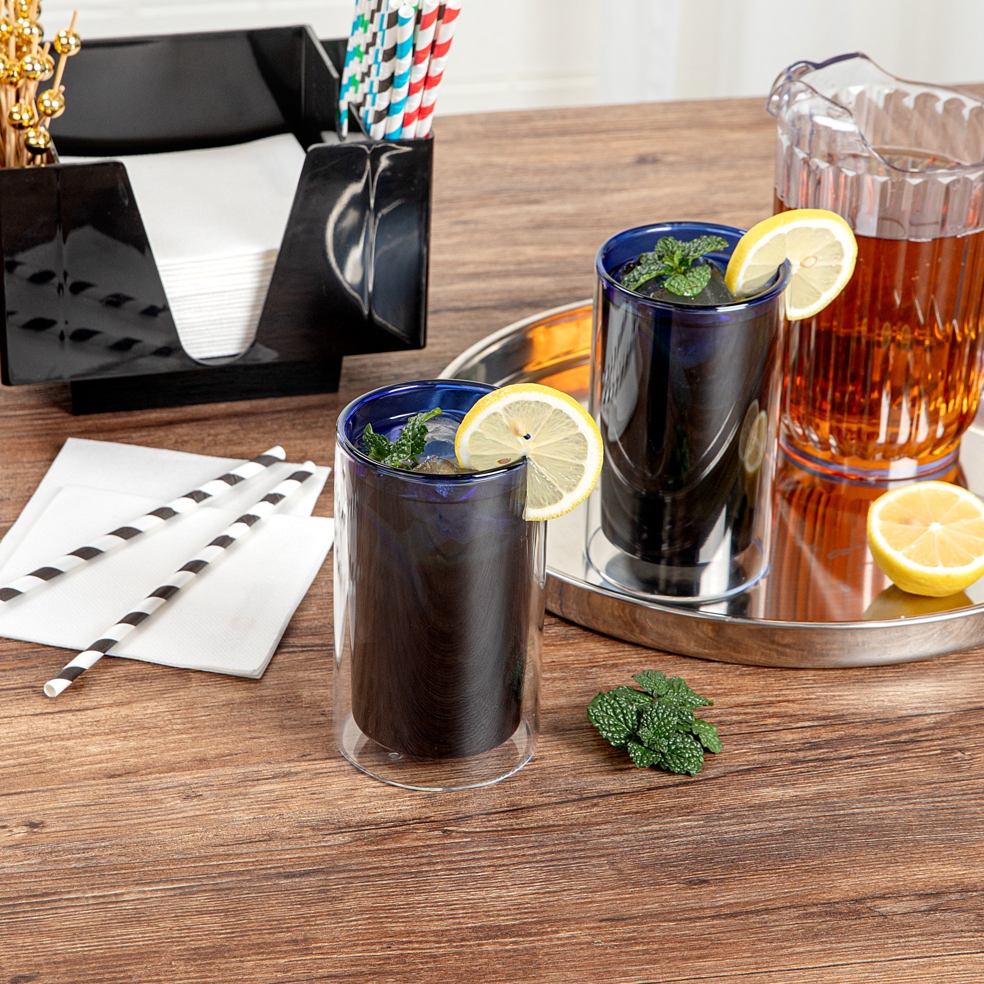 Forma Professional 14 oz Blue Glass Tumbler - Double Wall, Borosilicate - 3 1/4" x 3 1/4" x 5 1/4" - 2 count box