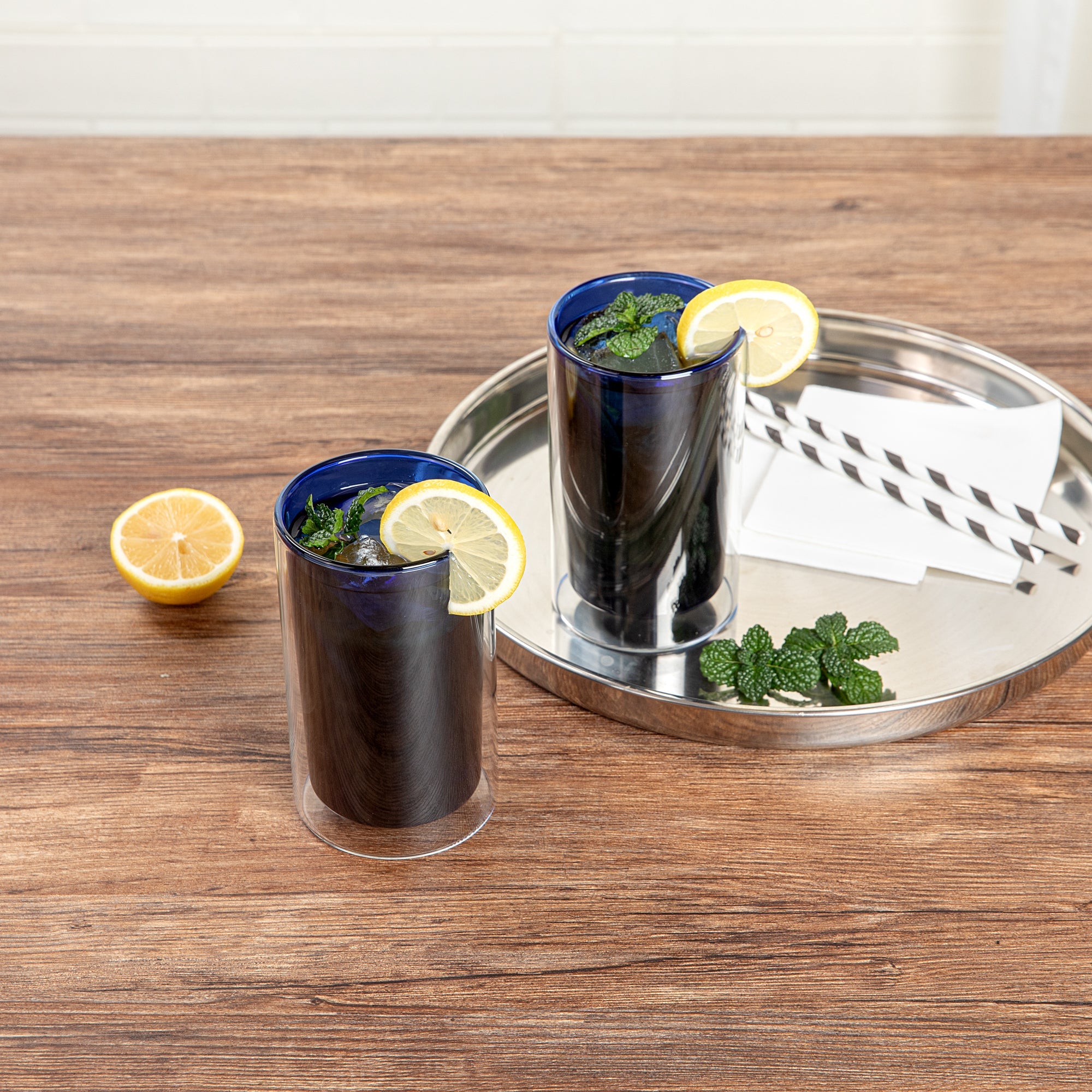 Forma Professional 14 oz Blue Glass Tumbler - Double Wall, Borosilicate - 3 1/4" x 3 1/4" x 5 1/4" - 12 count box