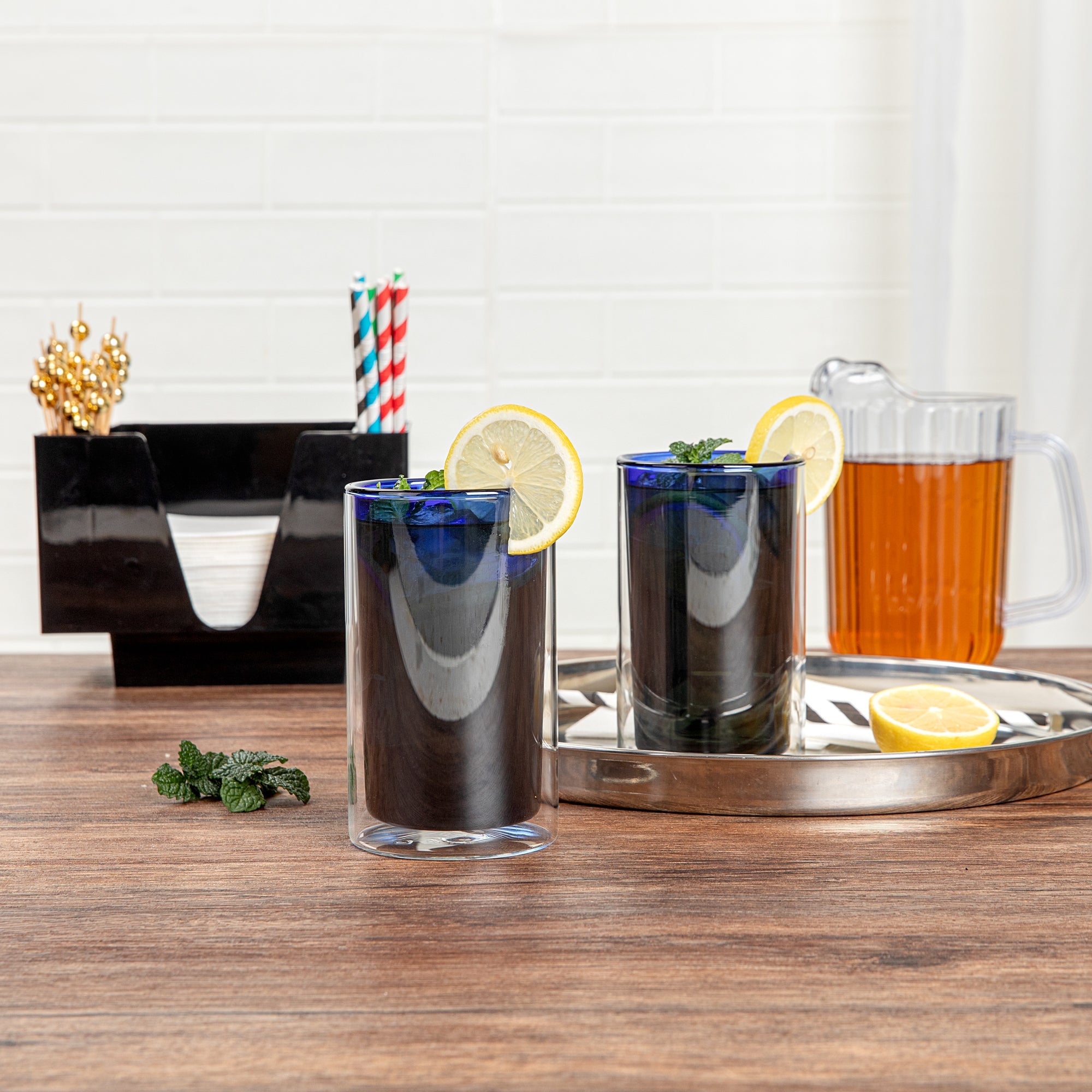 Forma Professional 14 oz Blue Glass Tumbler - Double Wall, Borosilicate - 3 1/4" x 3 1/4" x 5 1/4" - 12 count box