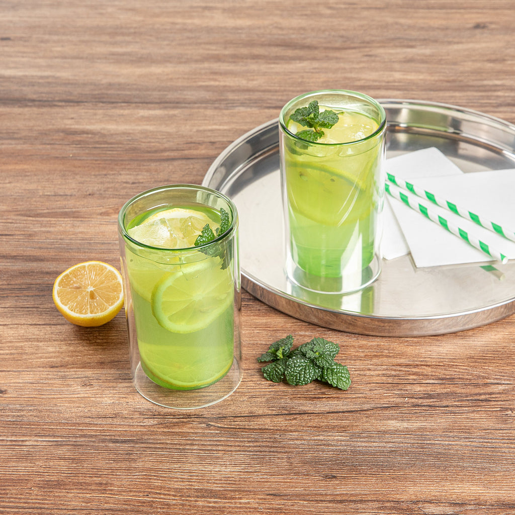 Forma Professional 14 oz Green Glass Tumbler - Double Wall, Borosilicate - 3 1/4" x 3 1/4" x 5 1/4" - 2 count box
