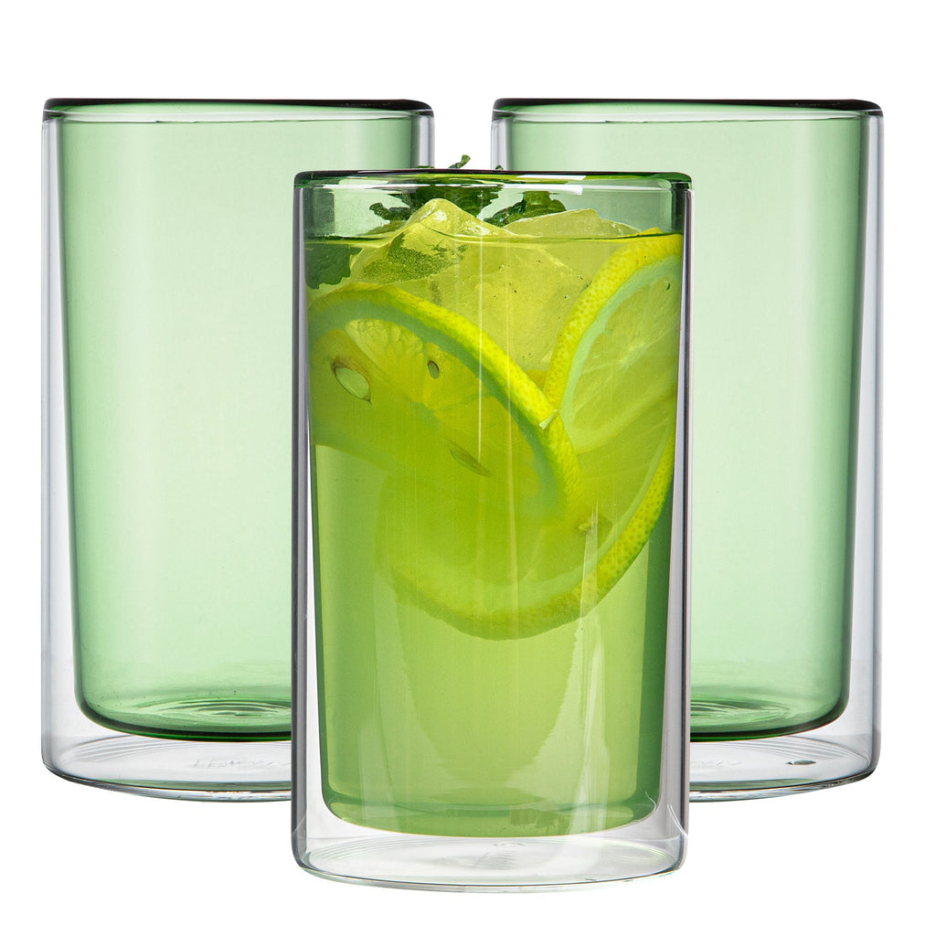 Forma Professional 14 oz Green Glass Tumbler - Double Wall, Borosilicate - 3 1/4" x 3 1/4" x 5 1/4" - 12 count box