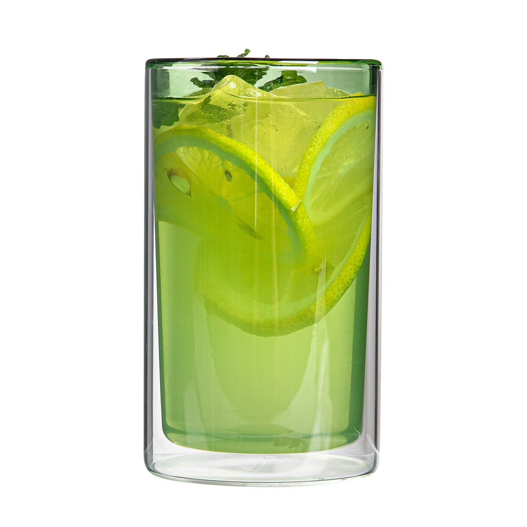 Forma Professional 14 oz Green Glass Tumbler - Double Wall, Borosilicate - 3 1/4" x 3 1/4" x 5 1/4" - 12 count box