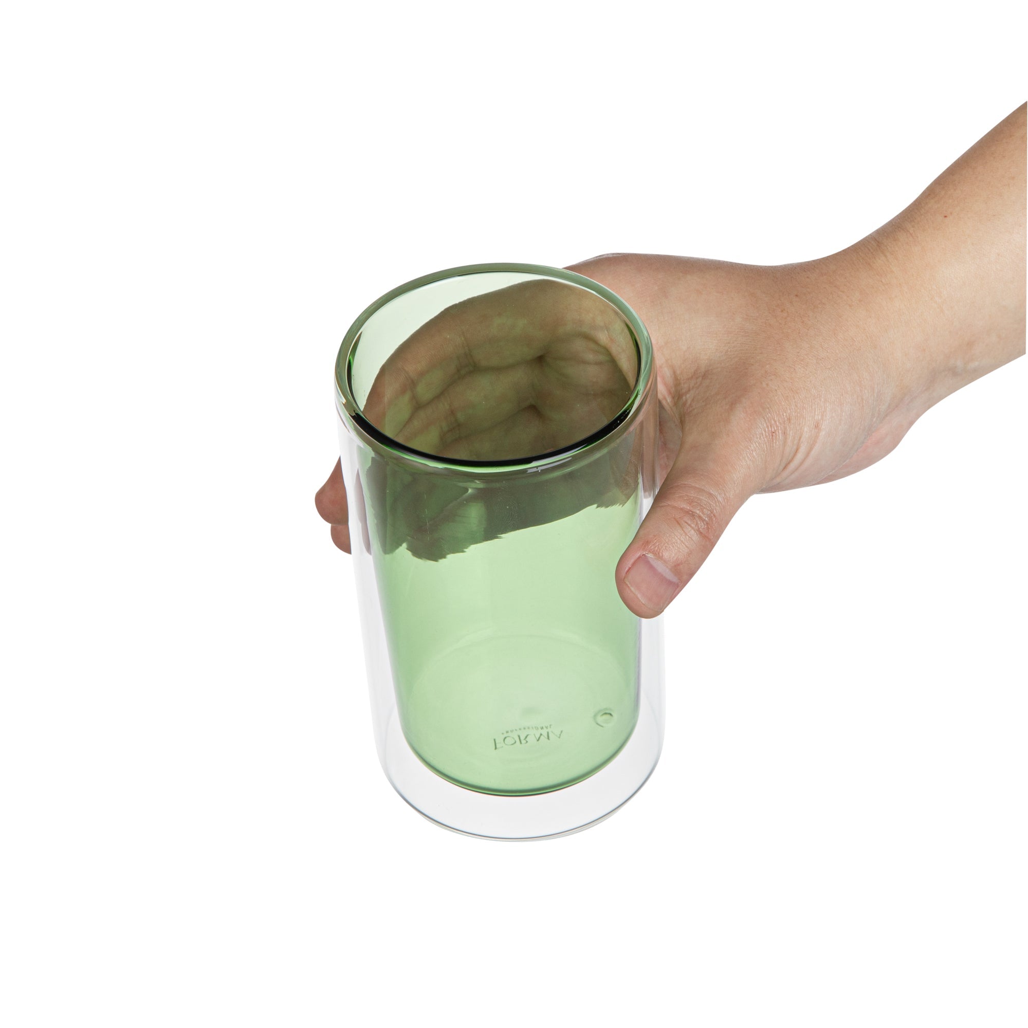 Forma Professional 14 oz Green Glass Tumbler - Double Wall, Borosilicate - 3 1/4" x 3 1/4" x 5 1/4" - 12 count box