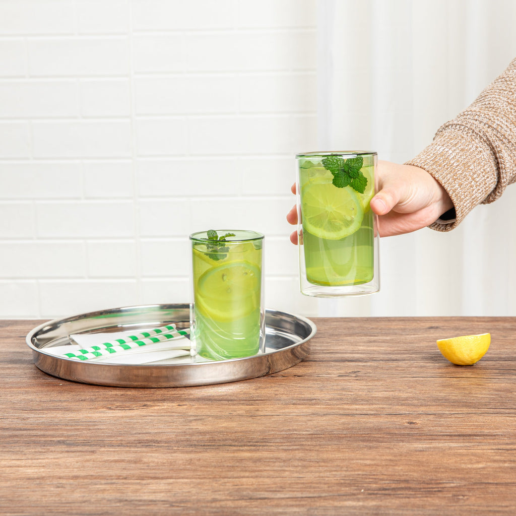 Forma Professional 14 oz Green Glass Tumbler - Double Wall, Borosilicate - 3 1/4" x 3 1/4" x 5 1/4" - 12 count box