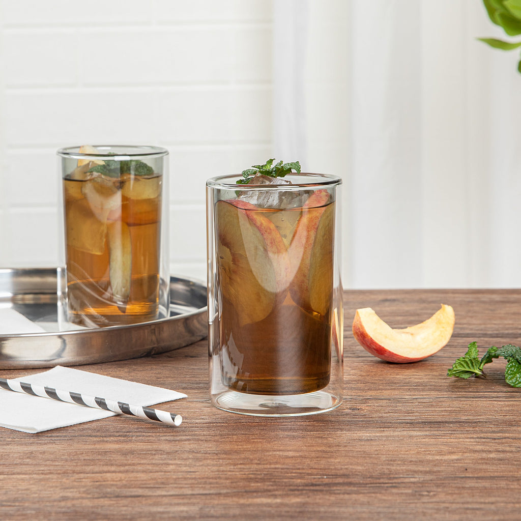 Forma Professional 14 oz Gray Glass Tumbler - Double Wall, Borosilicate - 3 1/4" x 3 1/4" x 5 1/4" - 2 count box