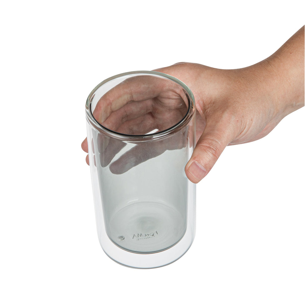 Forma Professional 14 oz Gray Glass Tumbler - Double Wall, Borosilicate - 3 1/4" x 3 1/4" x 5 1/4" - 2 count box