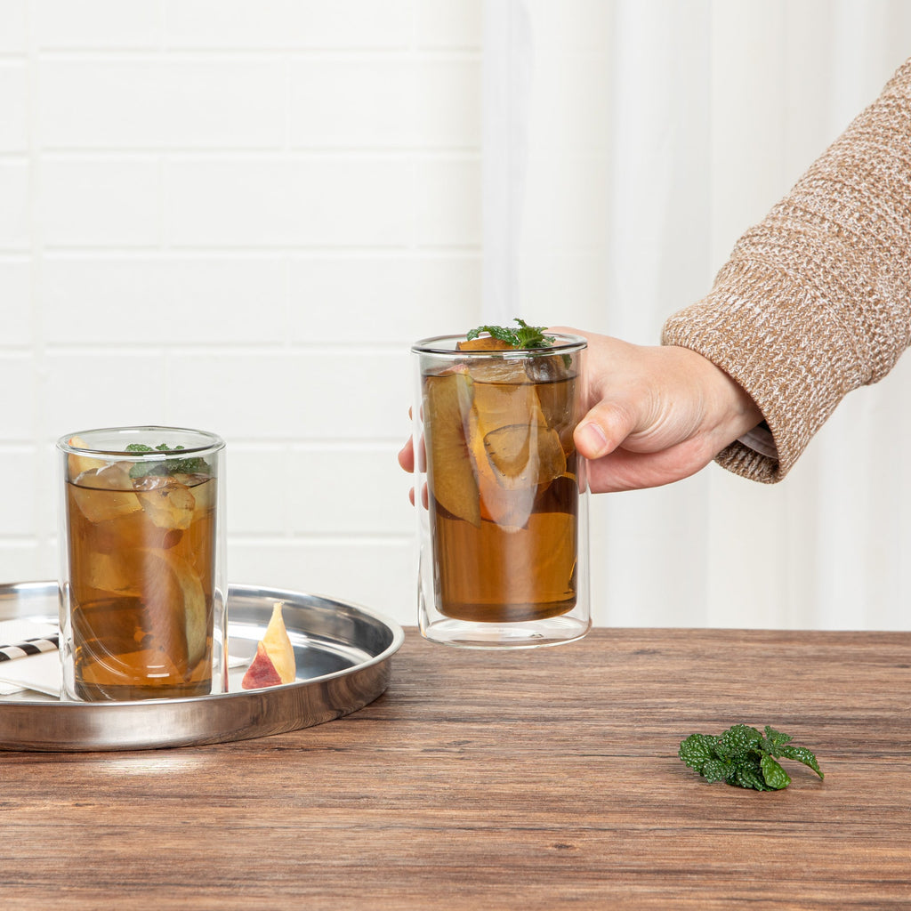 Forma Professional 14 oz Gray Glass Tumbler - Double Wall, Borosilicate - 3 1/4" x 3 1/4" x 5 1/4" - 2 count box