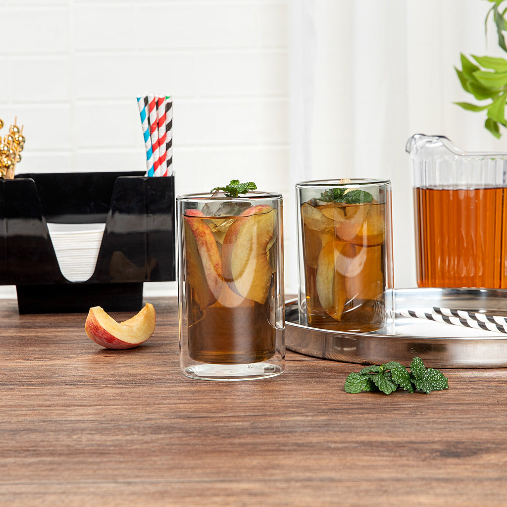 Forma Professional 14 oz Gray Glass Tumbler - Double Wall, Borosilicate - 3 1/4" x 3 1/4" x 5 1/4" - 2 count box