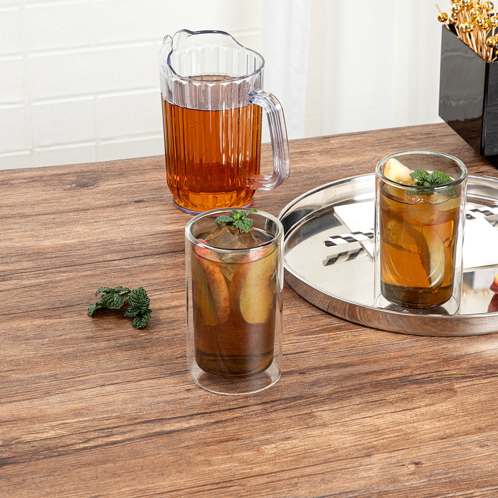 Forma Professional 14 oz Gray Glass Tumbler - Double Wall, Borosilicate - 3 1/4" x 3 1/4" x 5 1/4" - 2 count box
