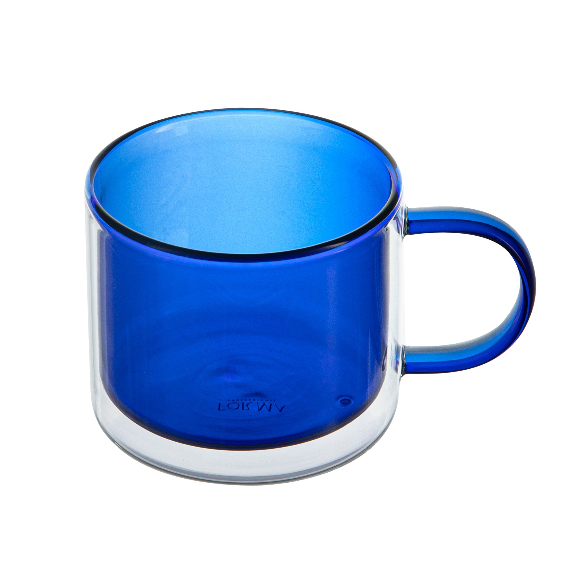 Forma Professional 11 oz Blue Glass Coffee Mug - Double Wall, Borosilicate, with Handle - 3 1/2" x 3 1/2" x 3" - 2 count box