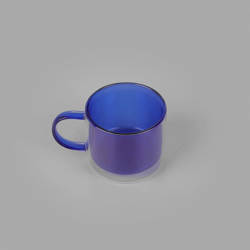 Forma Professional 11 oz Blue Glass Coffee Mug - Double Wall, Borosilicate, with Handle - 3 1/2" x 3 1/2" x 3" - 2 count box