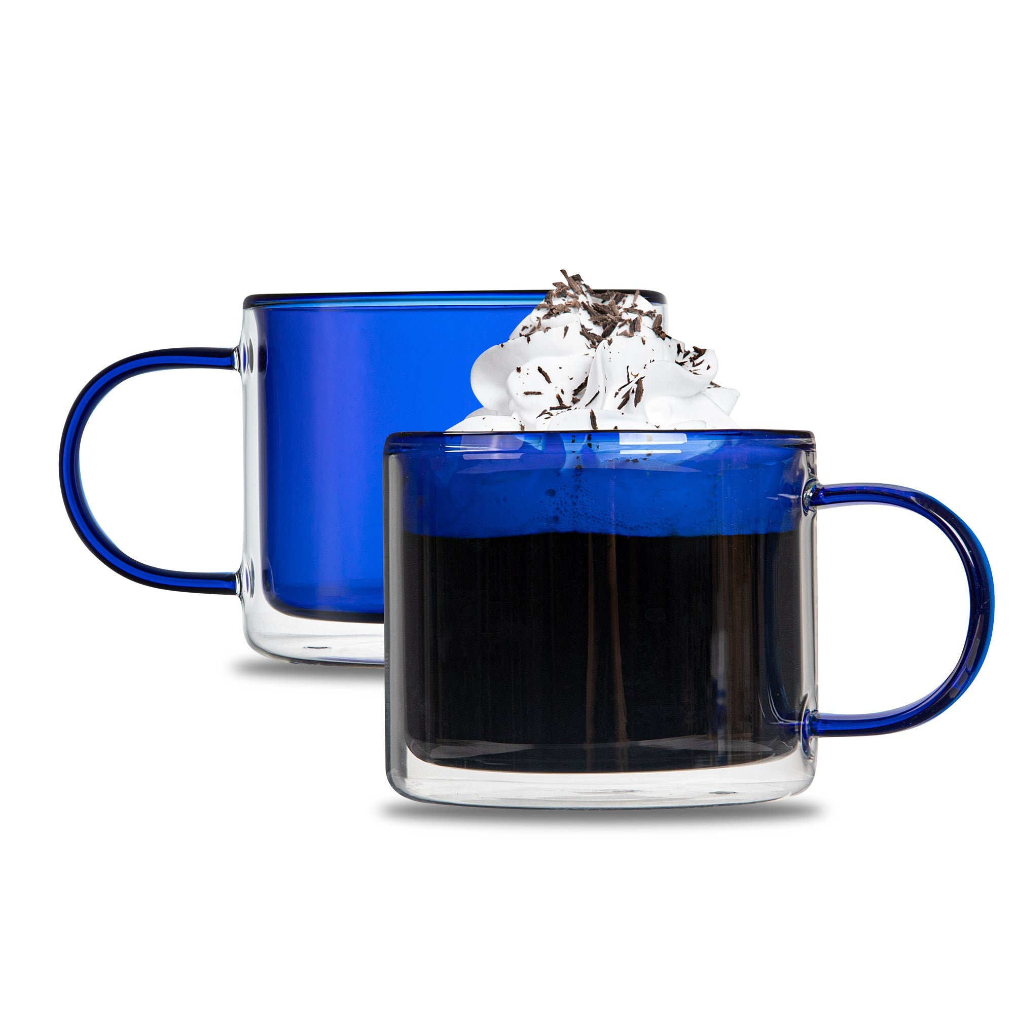Forma Professional 11 oz Blue Glass Coffee Mug - Double Wall, Borosilicate, with Handle - 3 1/2" x 3 1/2" x 3" - 12 count box