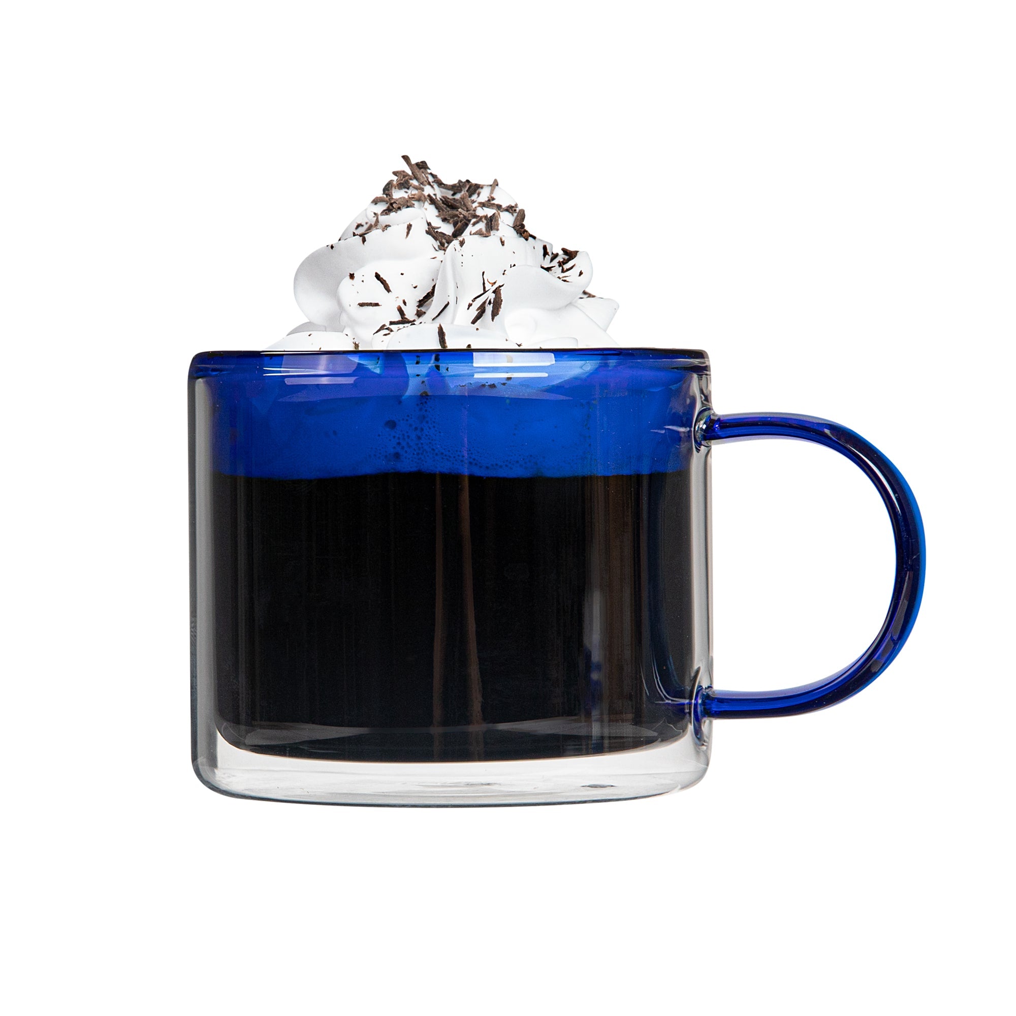 Forma Professional 11 oz Blue Glass Coffee Mug - Double Wall, Borosilicate, with Handle - 3 1/2" x 3 1/2" x 3" - 12 count box