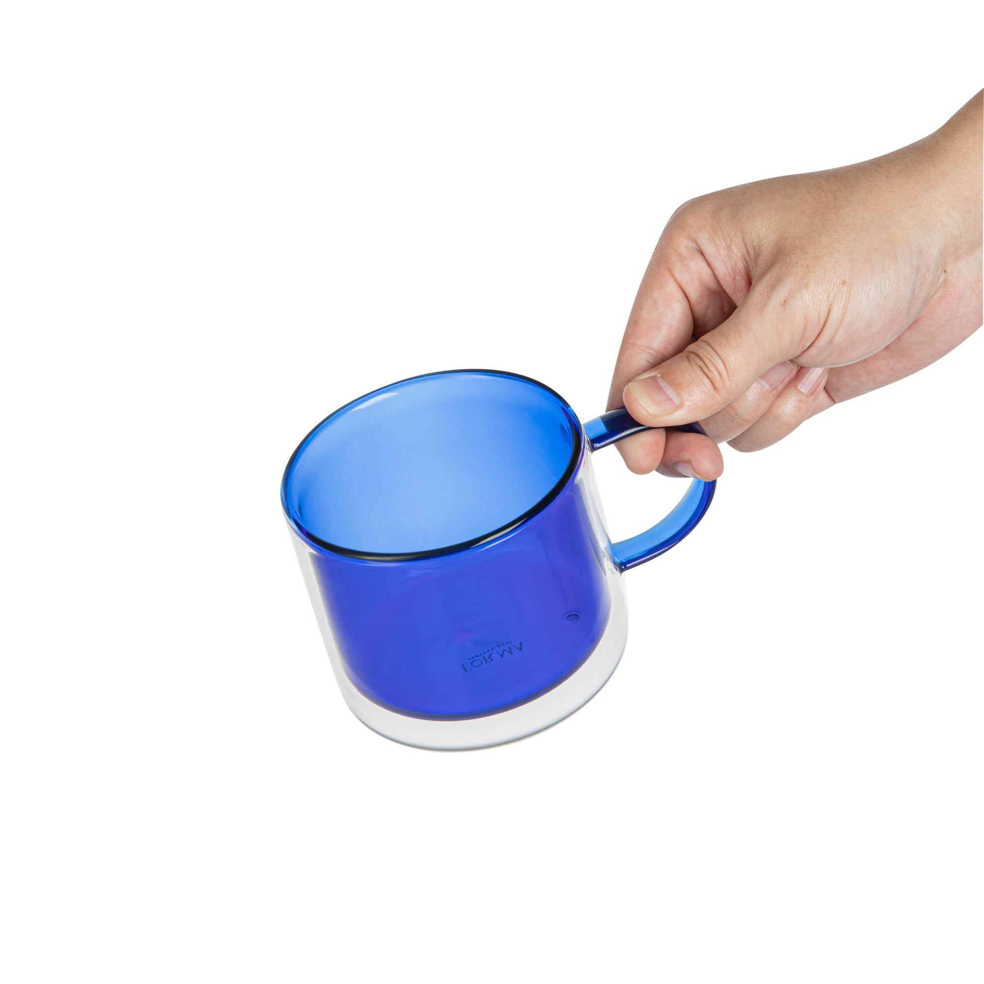 Forma Professional 11 oz Blue Glass Coffee Mug - Double Wall, Borosilicate, with Handle - 3 1/2" x 3 1/2" x 3" - 12 count box