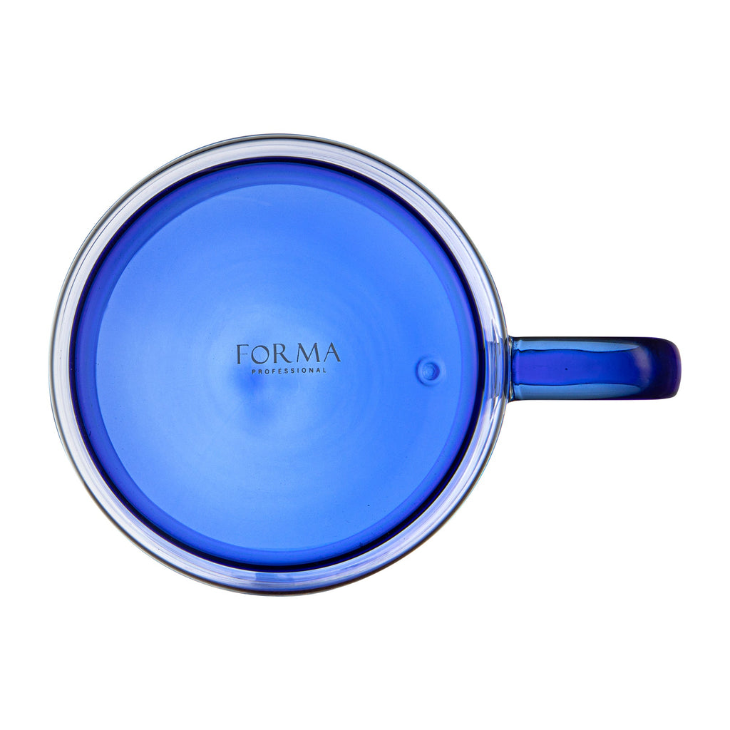 Forma Professional 11 oz Blue Glass Coffee Mug - Double Wall, Borosilicate, with Handle - 3 1/2" x 3 1/2" x 3" - 12 count box