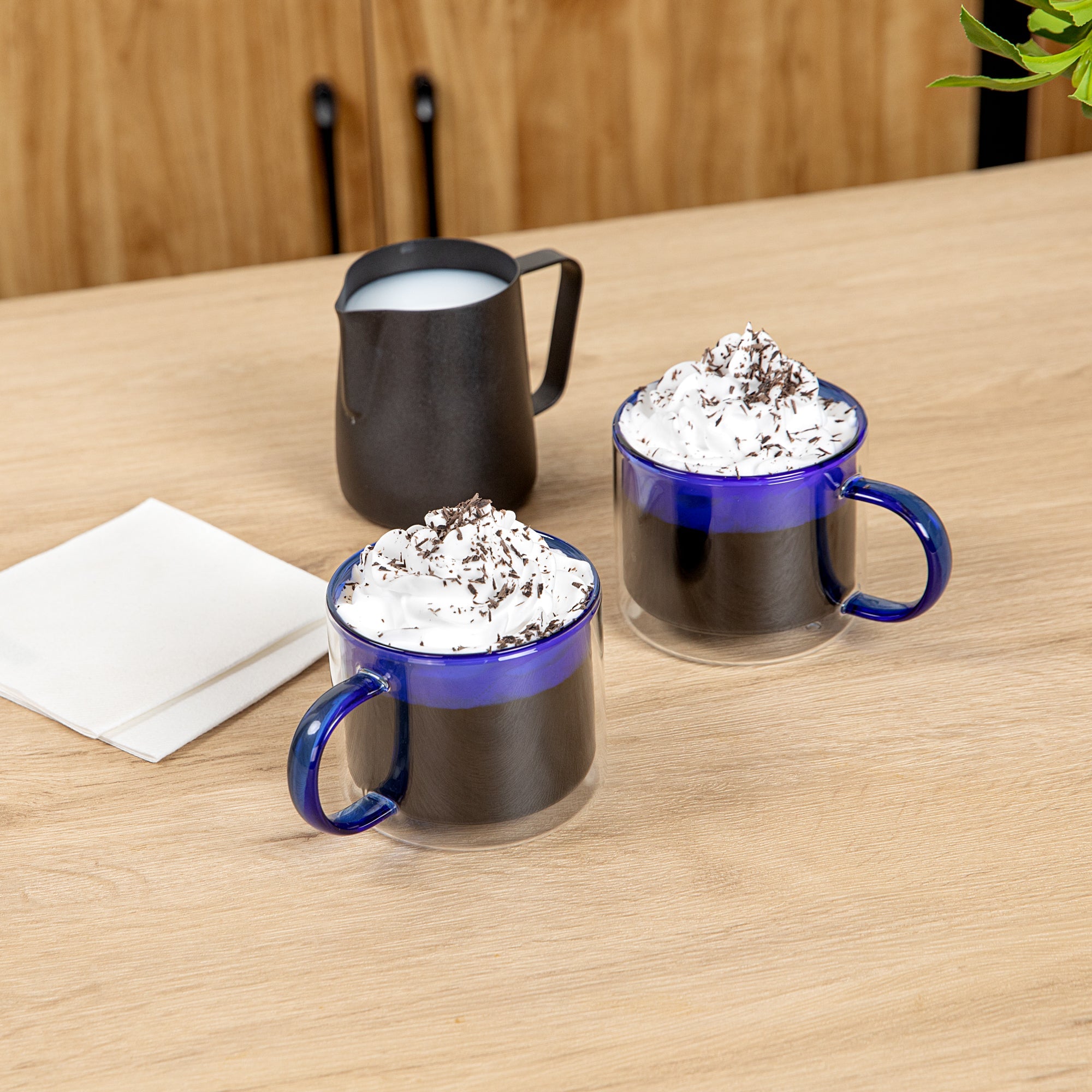Forma Professional 11 oz Blue Glass Coffee Mug - Double Wall, Borosilicate, with Handle - 3 1/2" x 3 1/2" x 3" - 12 count box
