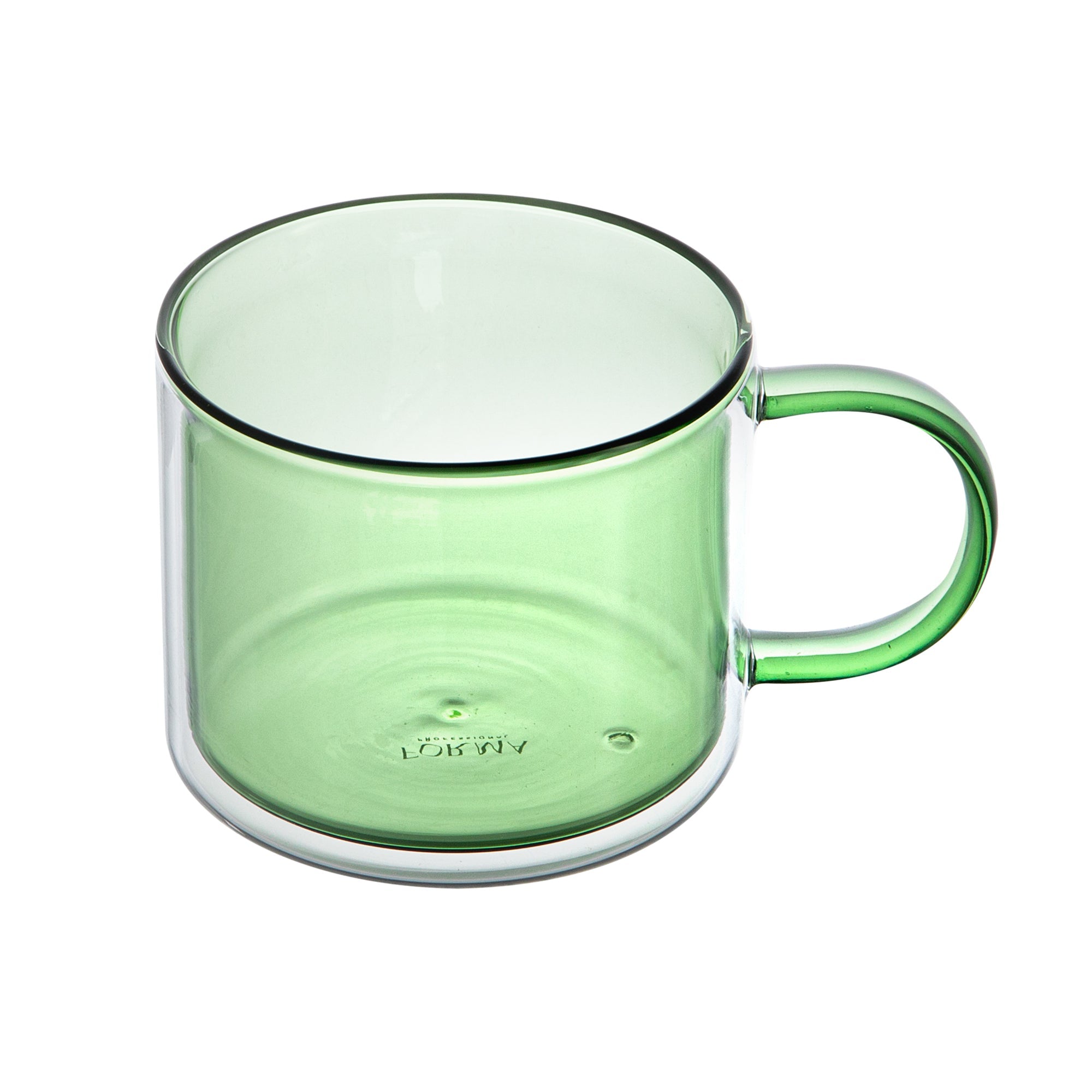 Forma Professional 11 oz Green Glass Coffee Mug - Double Wall, Borosilicate, with Handle - 3 1/2" x 3 1/2" x 3" - 2 count box