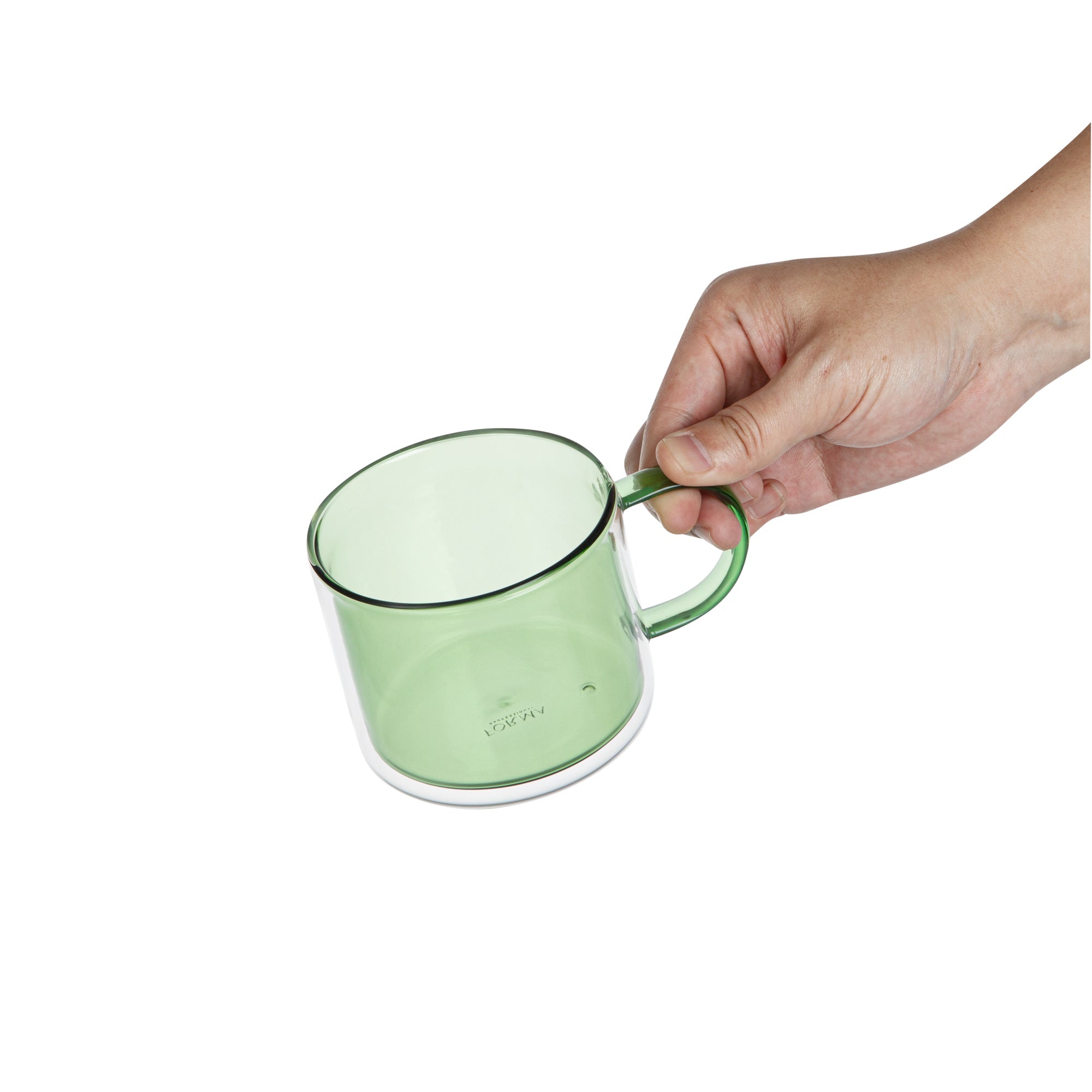 Forma Professional 11 oz Green Glass Coffee Mug - Double Wall, Borosilicate, with Handle - 3 1/2" x 3 1/2" x 3" - 2 count box