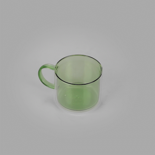 Forma Professional 11 oz Green Glass Coffee Mug - Double Wall, Borosilicate, with Handle - 3 1/2" x 3 1/2" x 3" - 12 count box